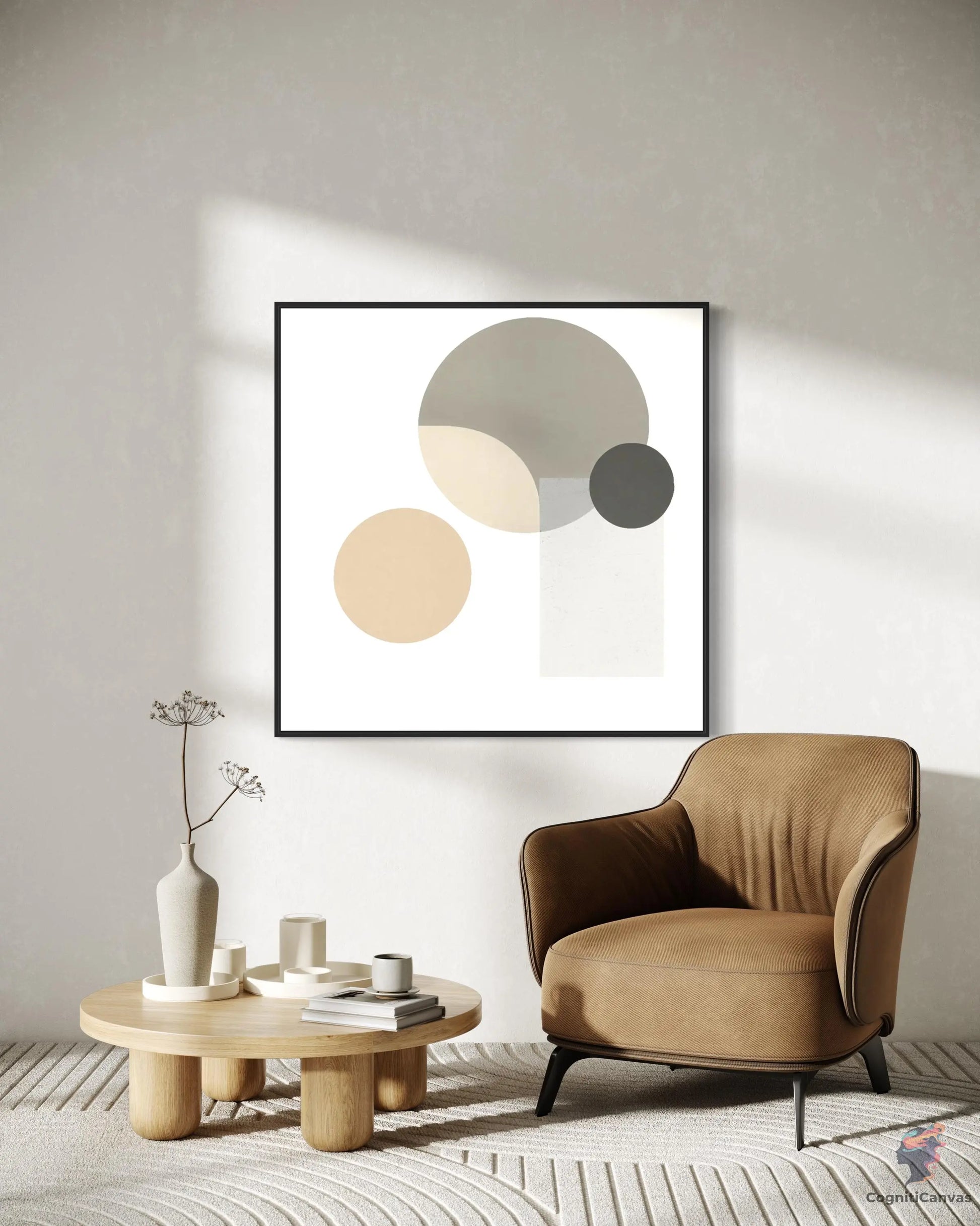 Chic Minimalist Abstract Art Print: Beige-Cream-Gray Geometry | Minimalist Abstract Art CognitiCanvas