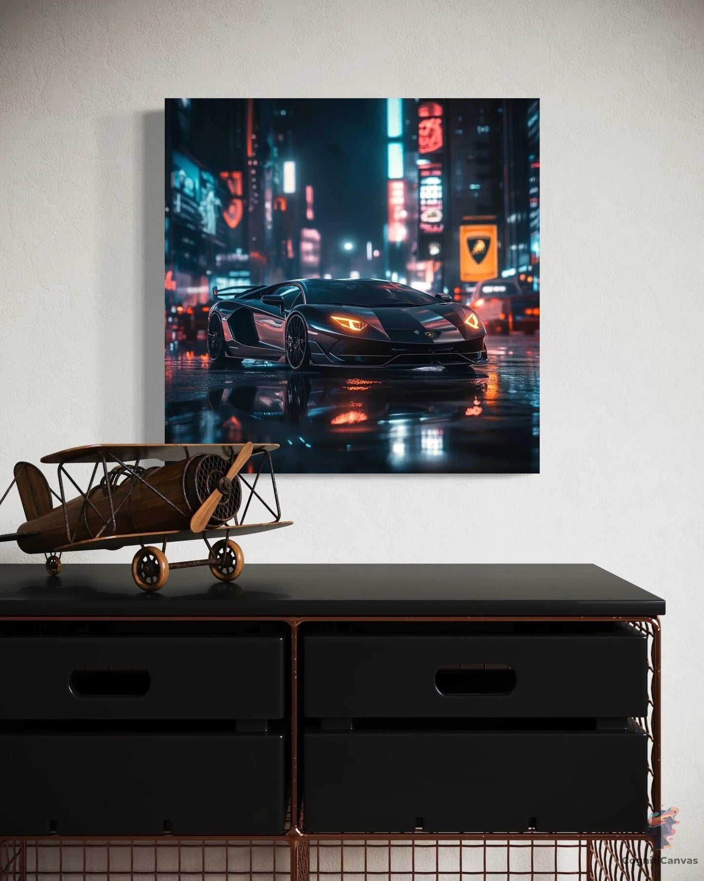 Cyberpunk Lamborghini Supercar Digital Art Print | Futuristic Neon City Scene | Wall Art Download for Car Enthusiasts, Gamers, & Tech Lovers CognitiCanvas