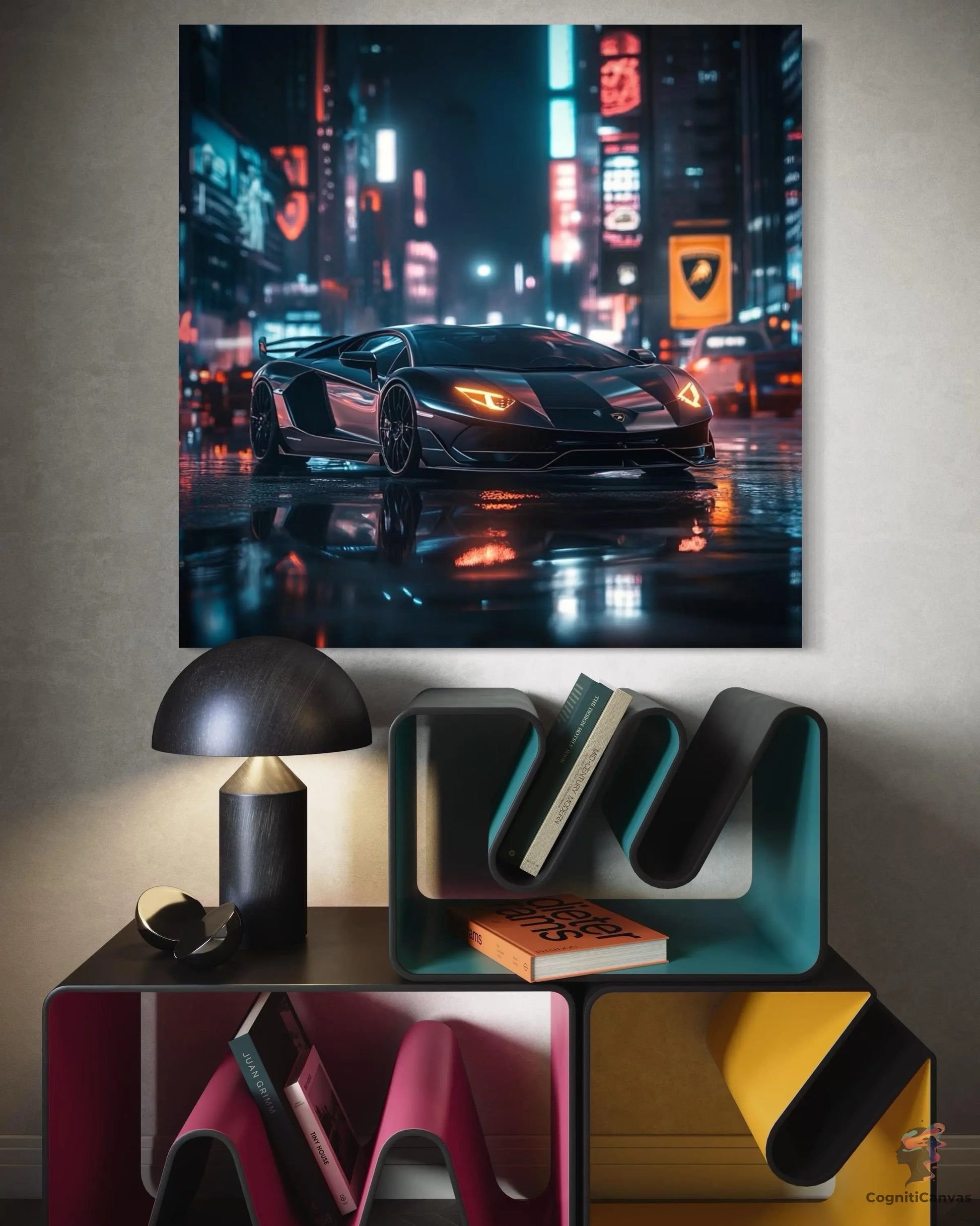 Cyberpunk Lamborghini Supercar Digital Art Print | Futuristic Neon City Scene | Wall Art Download for Car Enthusiasts, Gamers, & Tech Lovers CognitiCanvas