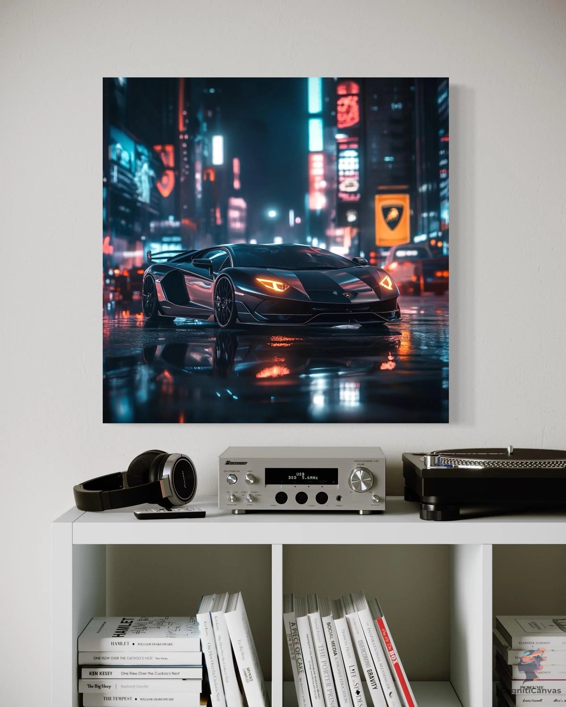 Cyberpunk Lamborghini Supercar Digital Art Print | Futuristic Neon City Scene | Wall Art Download for Car Enthusiasts, Gamers, & Tech Lovers CognitiCanvas