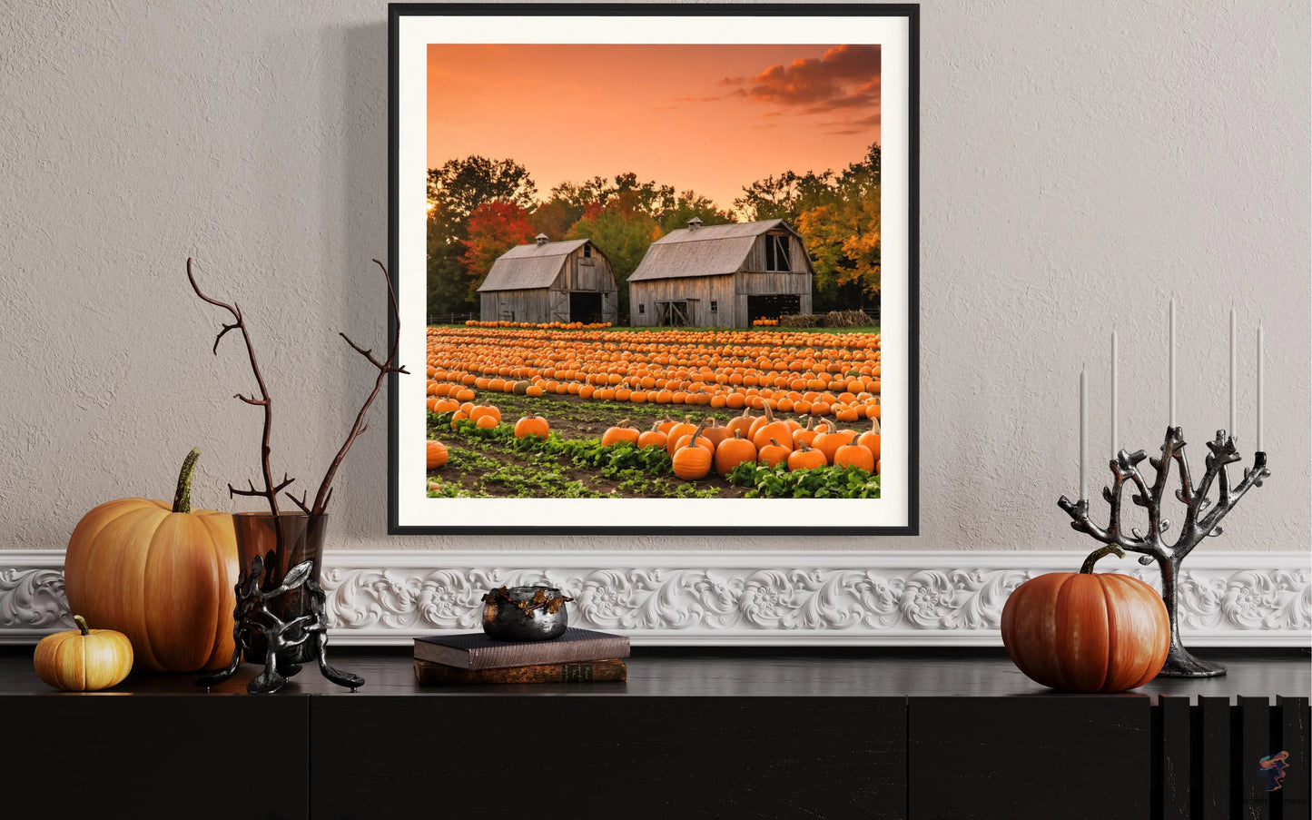 High-quality digital art featuring a pumpkin field – ideal for seasonal wall decor