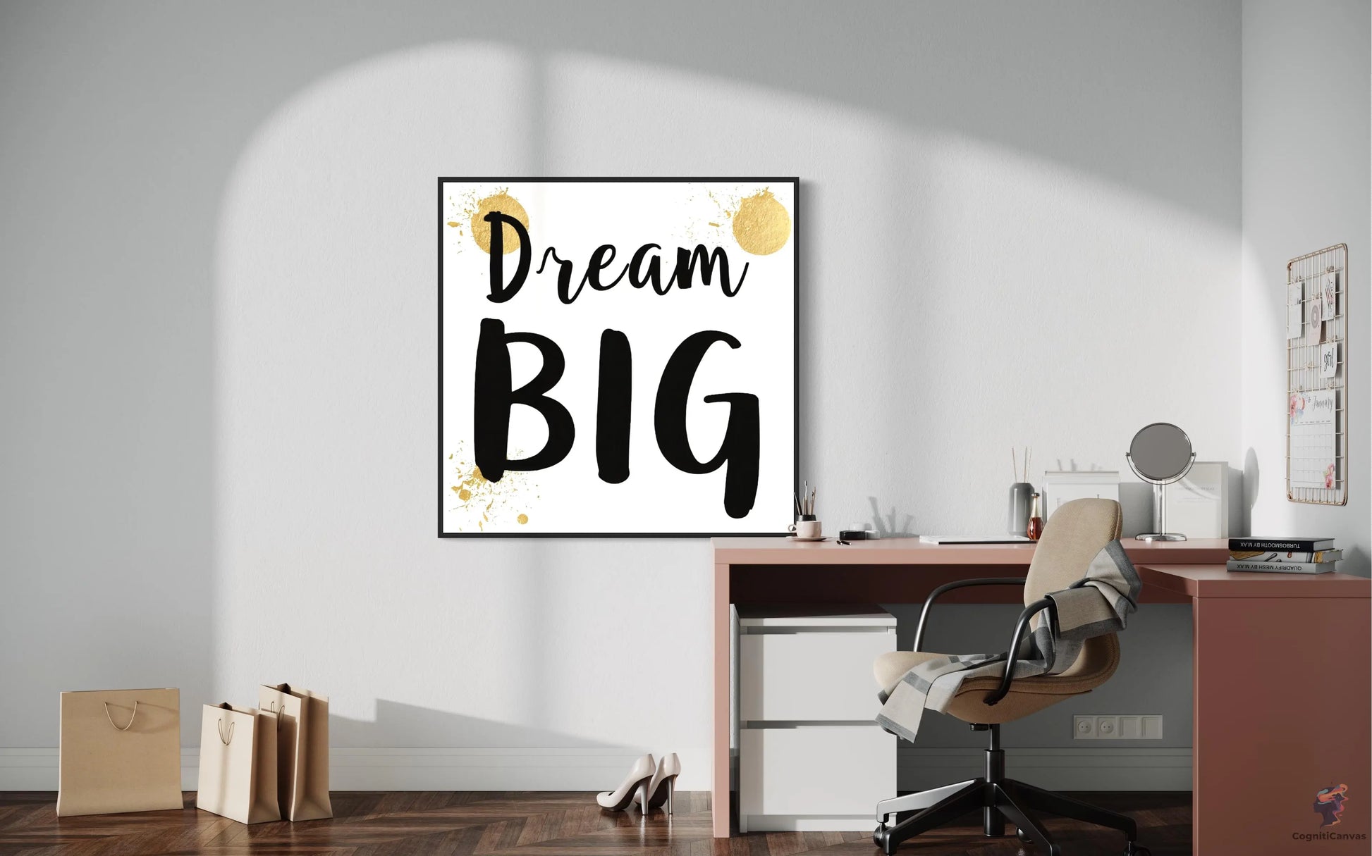 Dream Big Printable Wall Art – Modern Minimalist Digital Download with Gold Accents CognitiCanvas