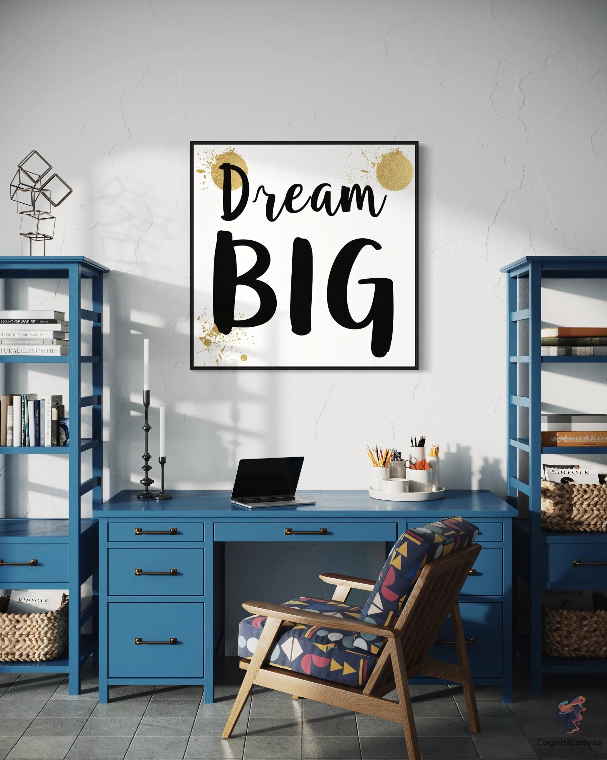 Dream Big Printable Wall Art – Modern Minimalist Digital Download with Gold Accents CognitiCanvas