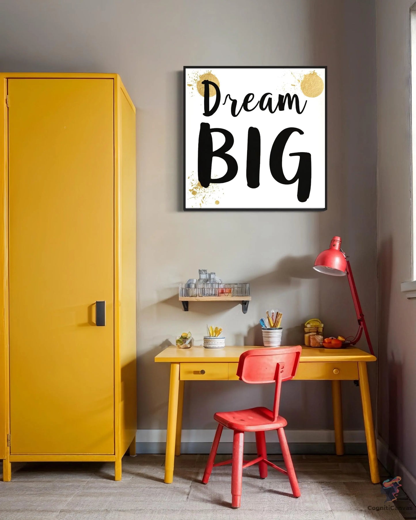 Dream Big Printable Wall Art – Modern Minimalist Digital Download with Gold Accents CognitiCanvas