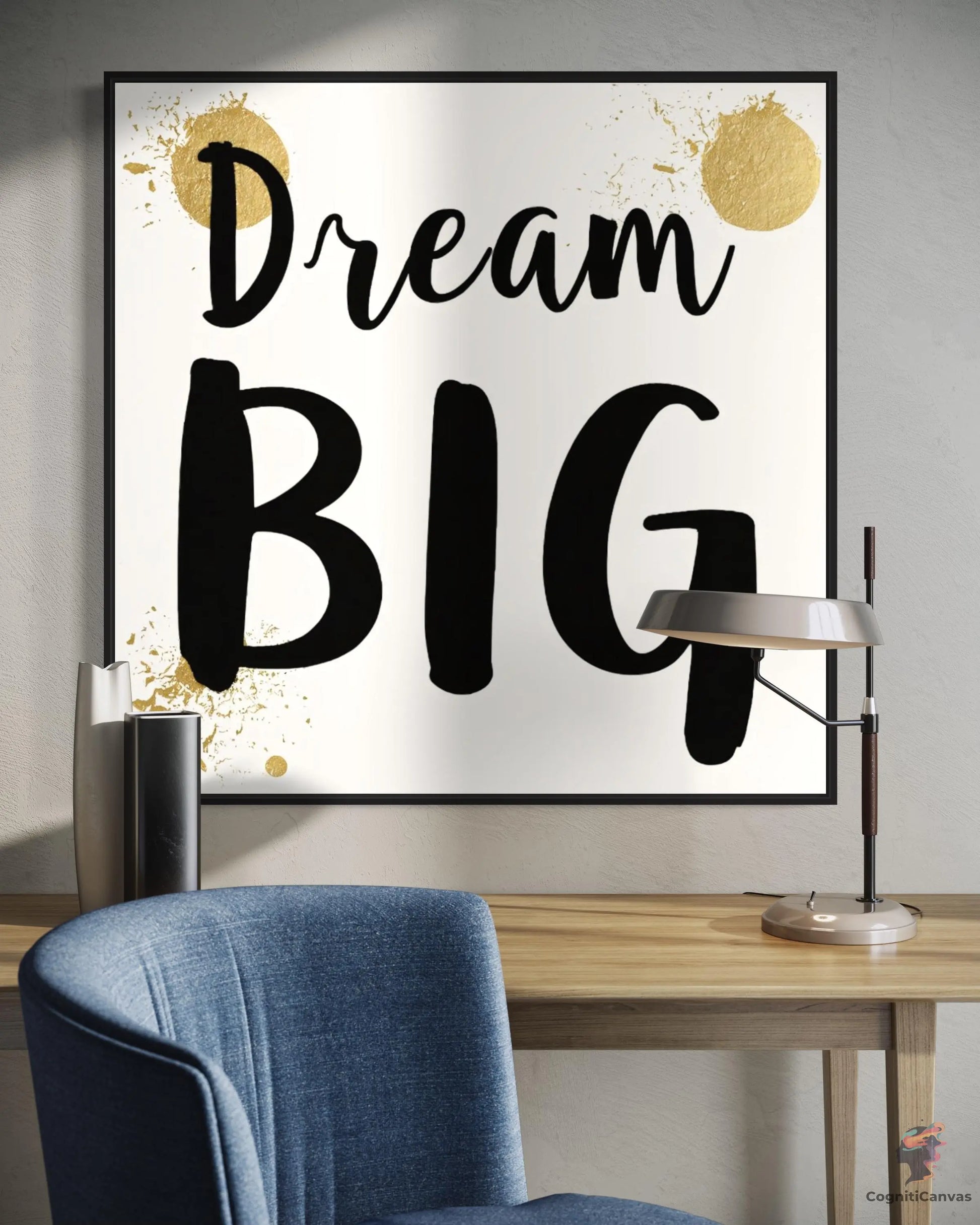 Dream Big Printable Wall Art – Modern Minimalist Digital Download with Gold Accents CognitiCanvas