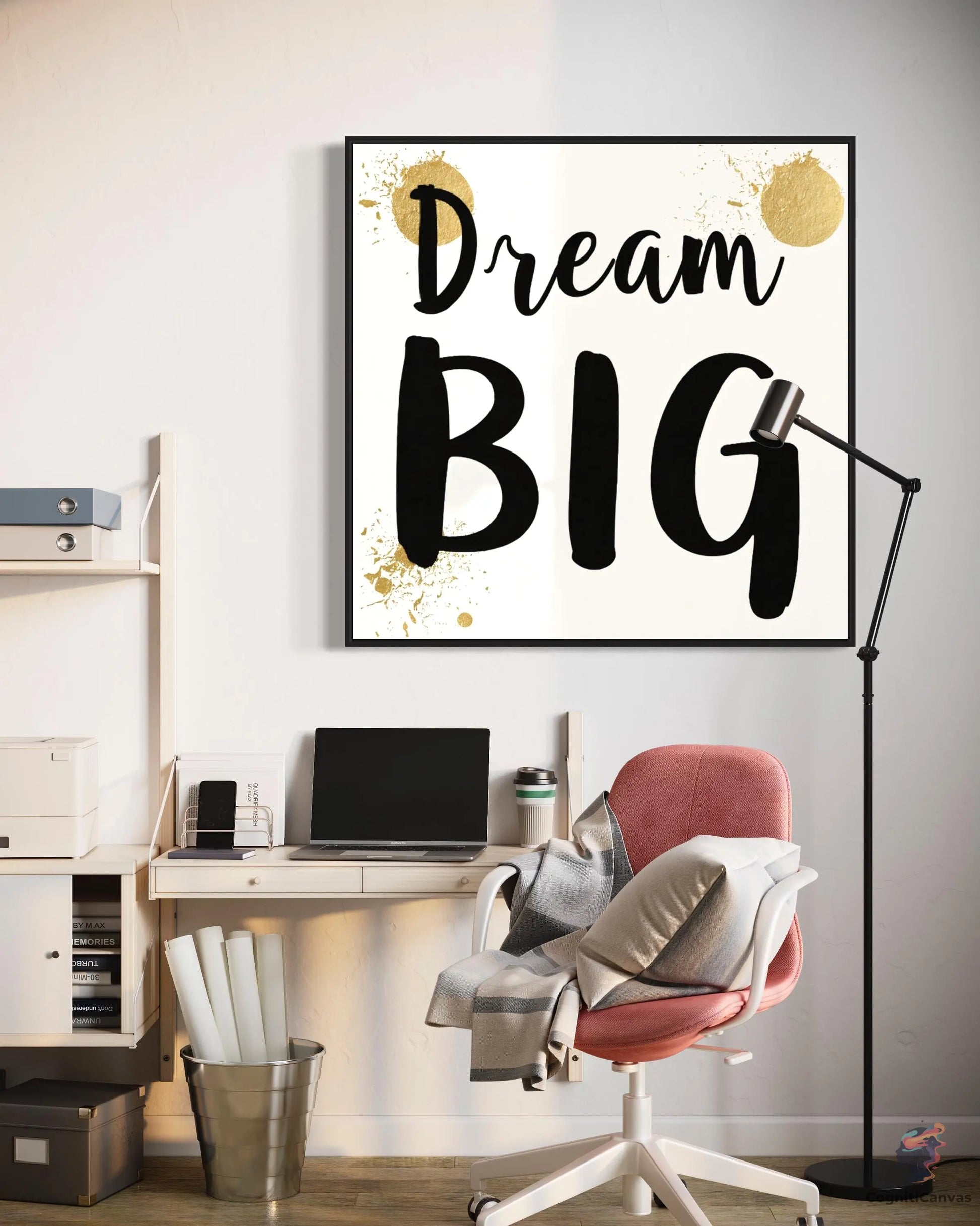 Dream Big Printable Wall Art – Modern Minimalist Digital Download with Gold Accents CognitiCanvas