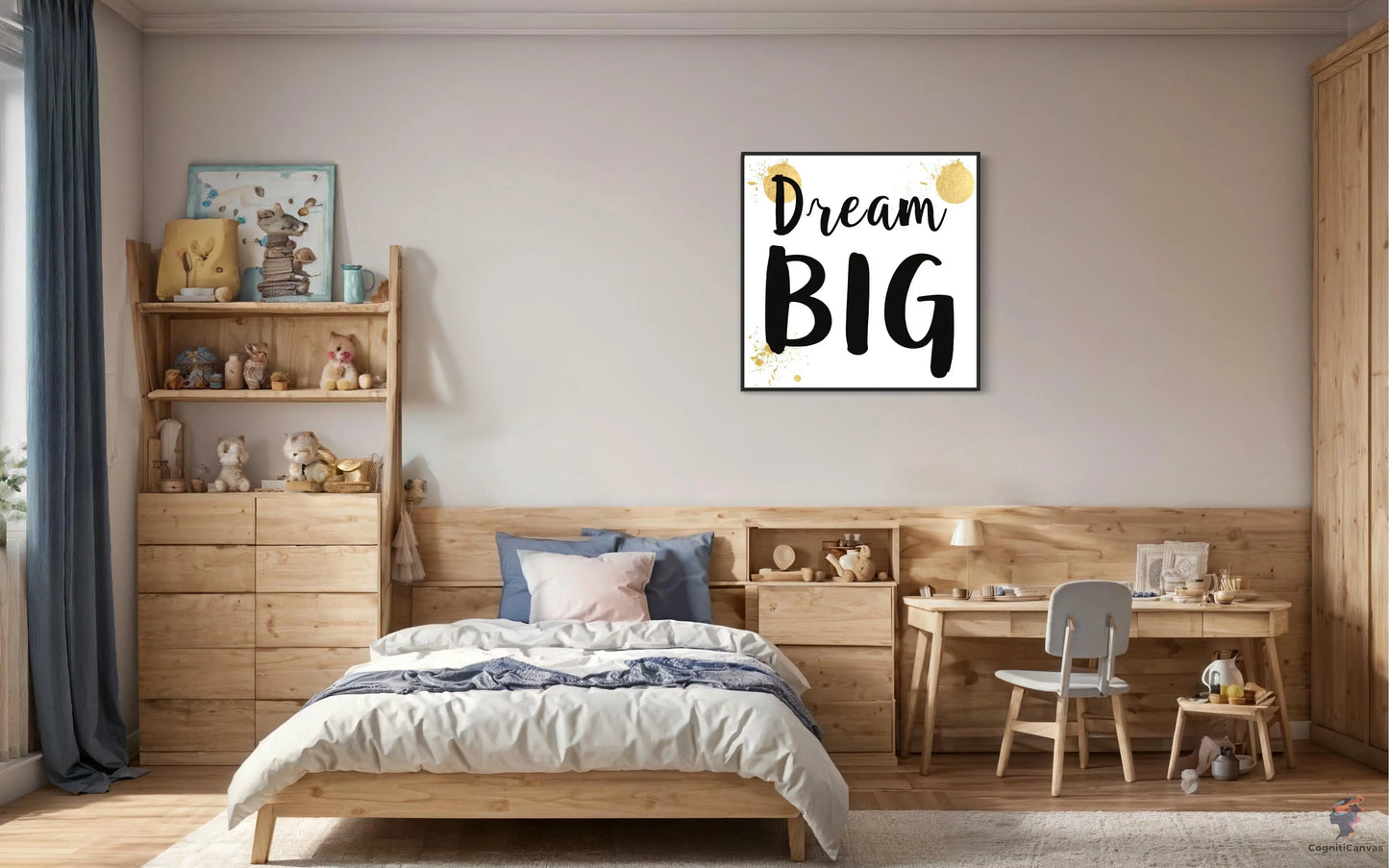 Dream Big Printable Wall Art – Modern Minimalist Digital Download with Gold Accents CognitiCanvas