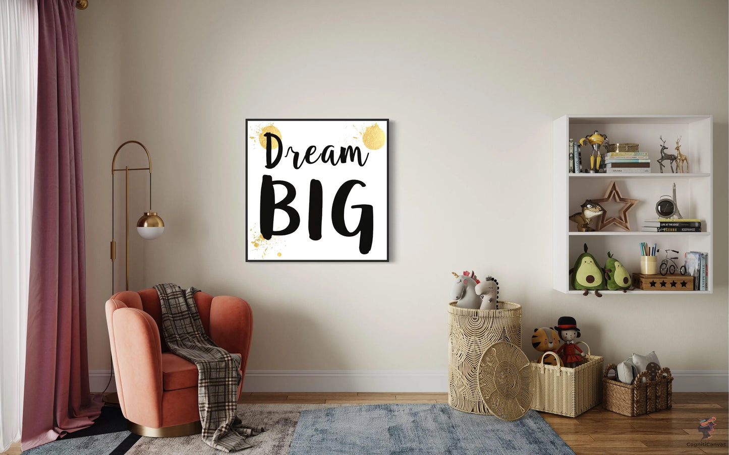 Dream Big Printable Wall Art – Modern Minimalist Digital Download with Gold Accents CognitiCanvas