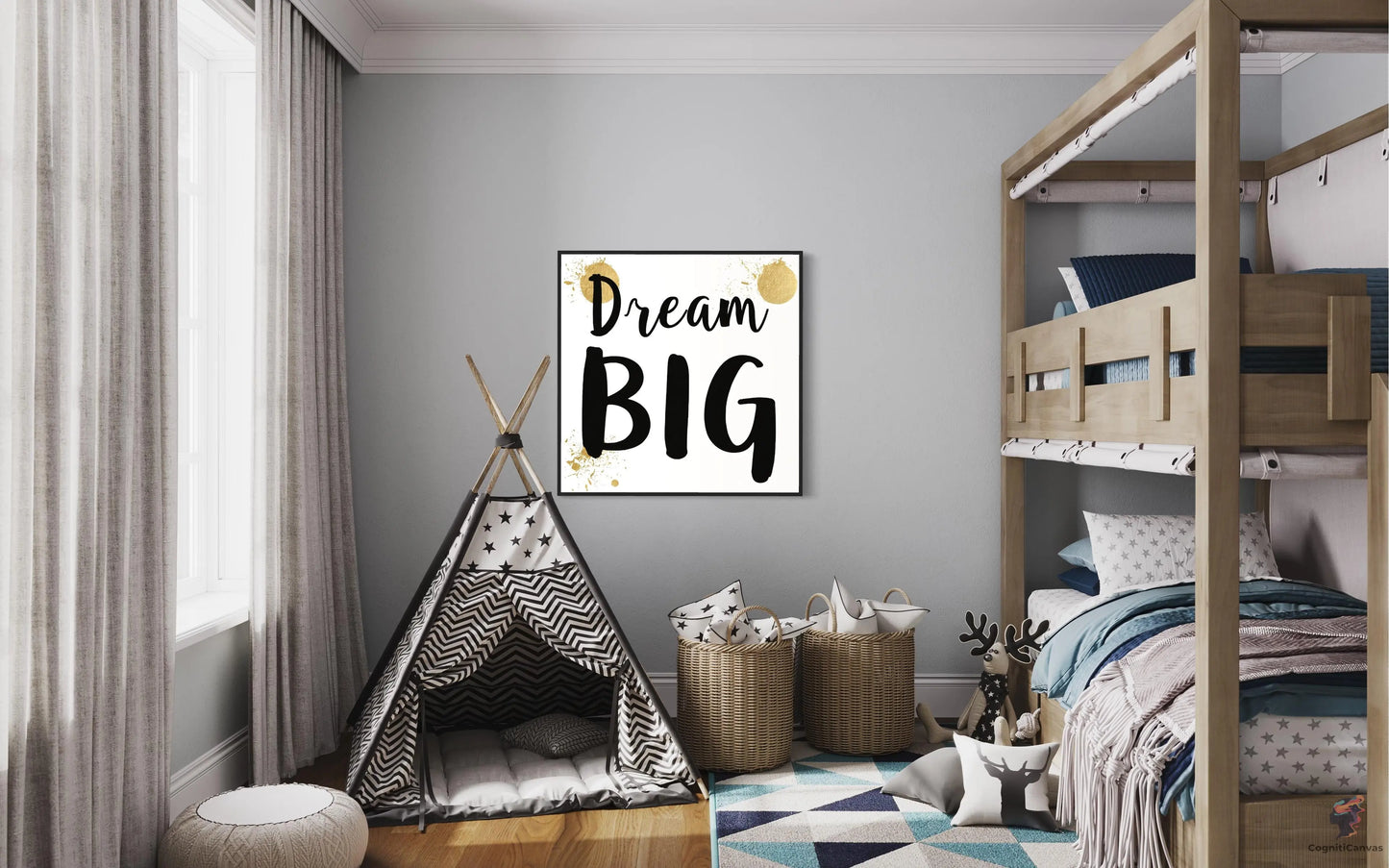 Dream Big Printable Wall Art – Modern Minimalist Digital Download with Gold Accents CognitiCanvas