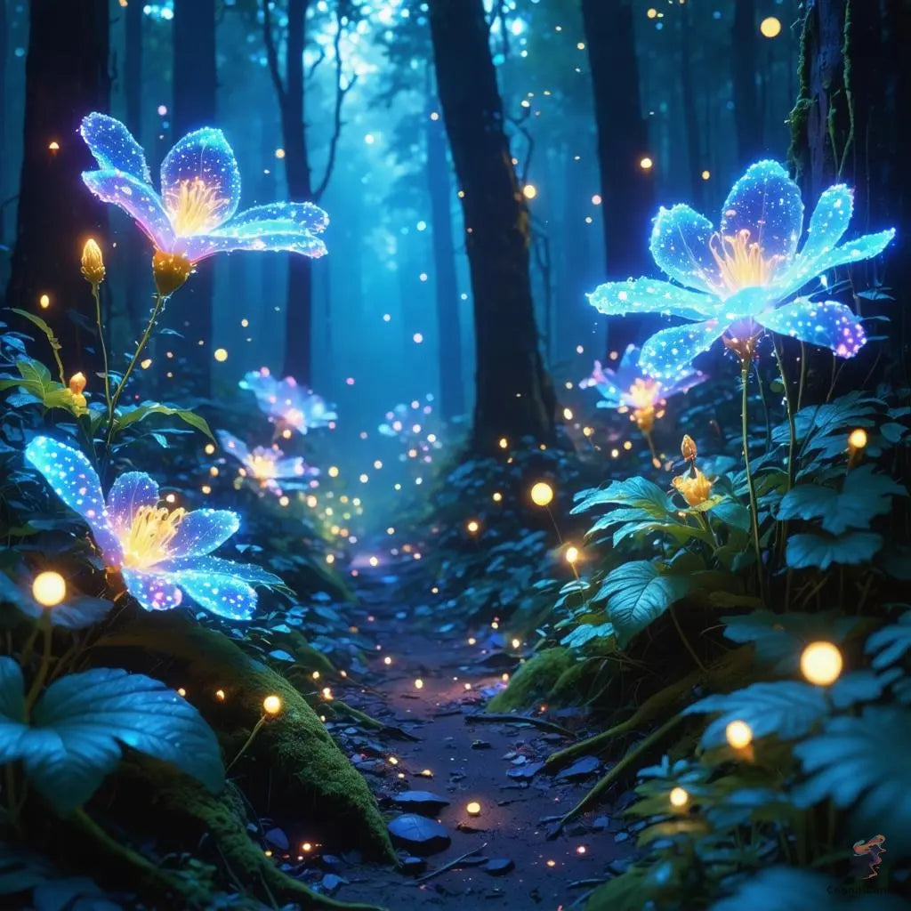 Dreamy Bioluminescent Forest | Modern Digital Wall Art CognitiCanvas