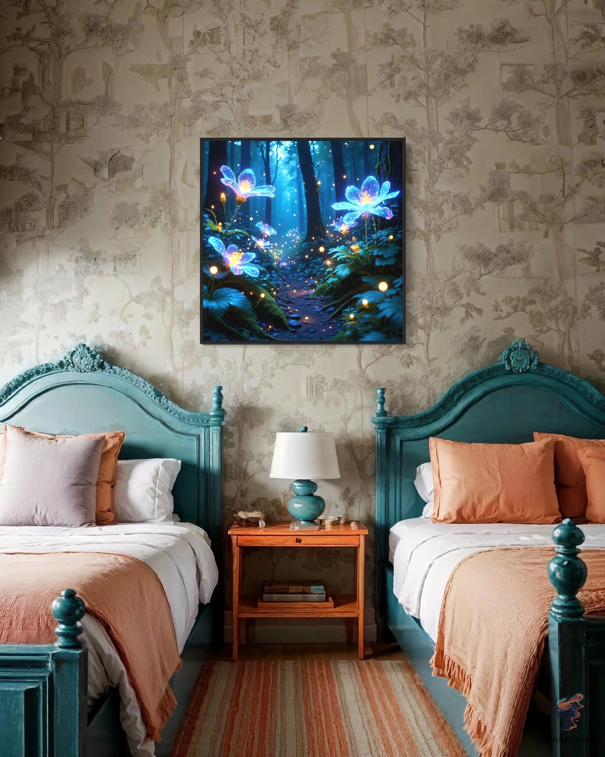 Dreamy Bioluminescent Forest | Modern Digital Wall Art CognitiCanvas