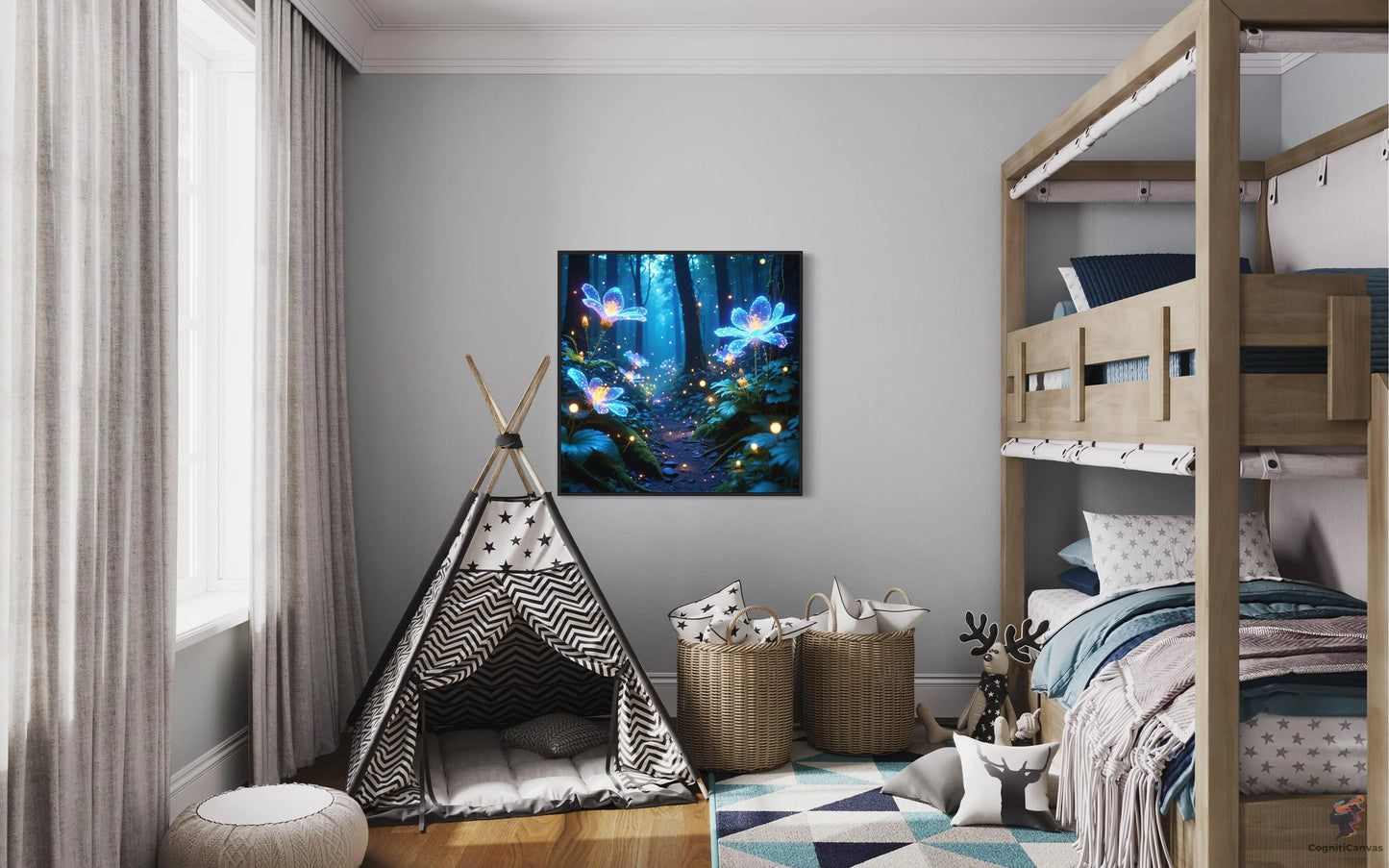 Dreamy Bioluminescent Forest | Modern Digital Wall Art CognitiCanvas