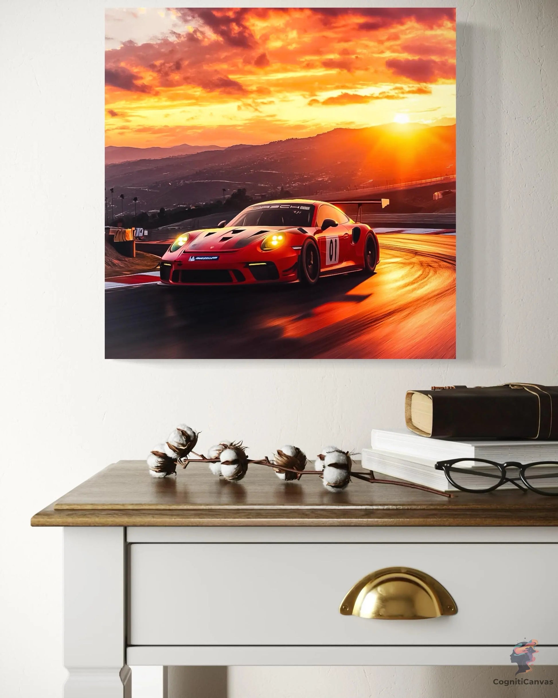 High-Speed Porsche 911 GT3 RS Digital Art | Sunset Racing Scene | Vibrant Sports Car Wall Art Download | Track Racing Enthusiast Decor CognitiCanvas