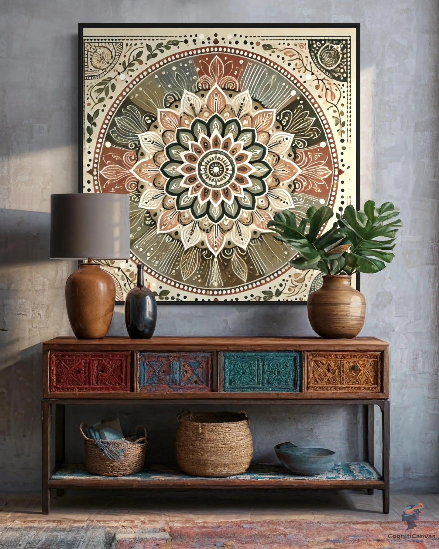 Intricate Bohemian Mandala Art Print - Earthy Tones Digital Download CognitiCanvas