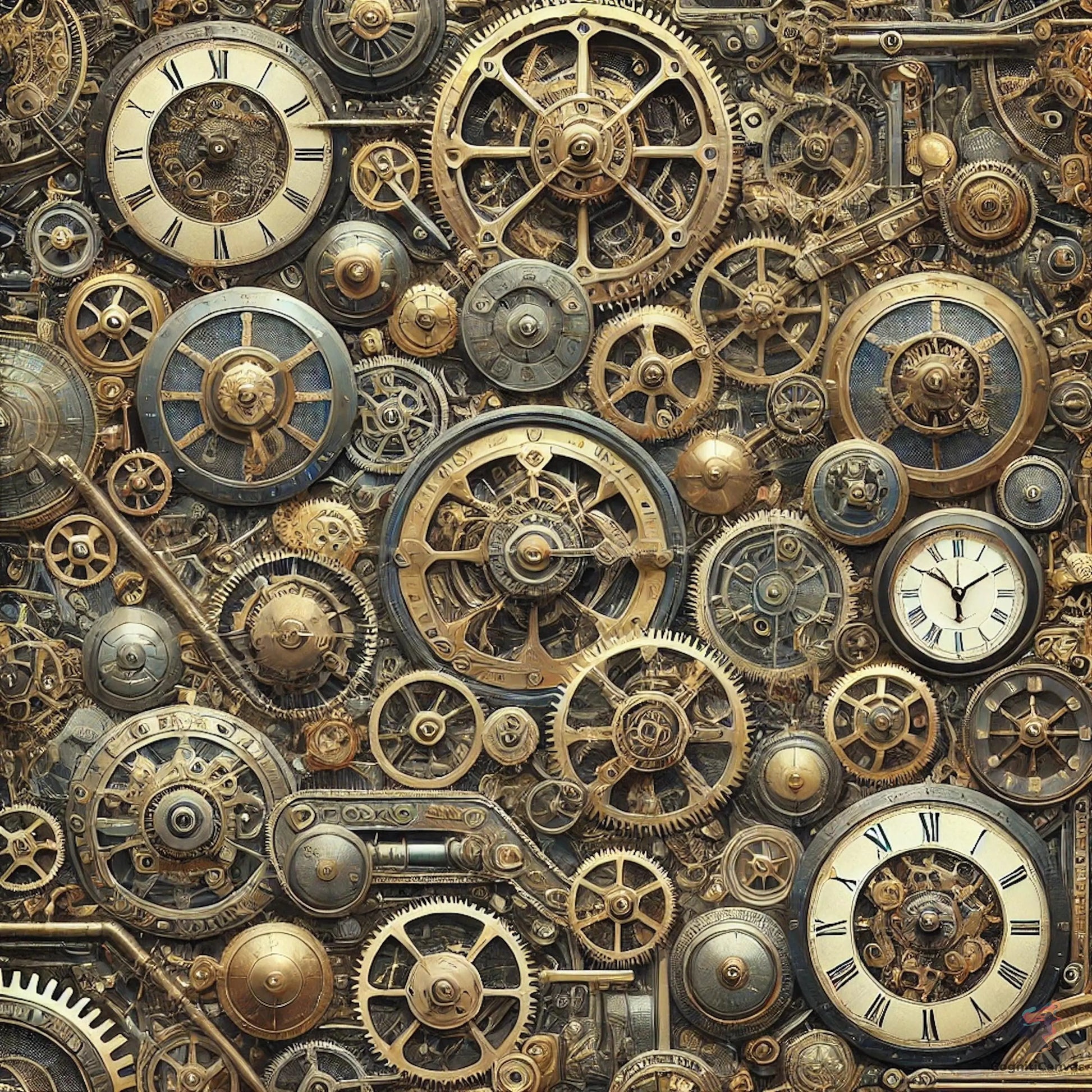 Intricate Steampunk Clockwork Gears - Digital Art Download | Vintage Industrial Wall Decor CognitiCanvas