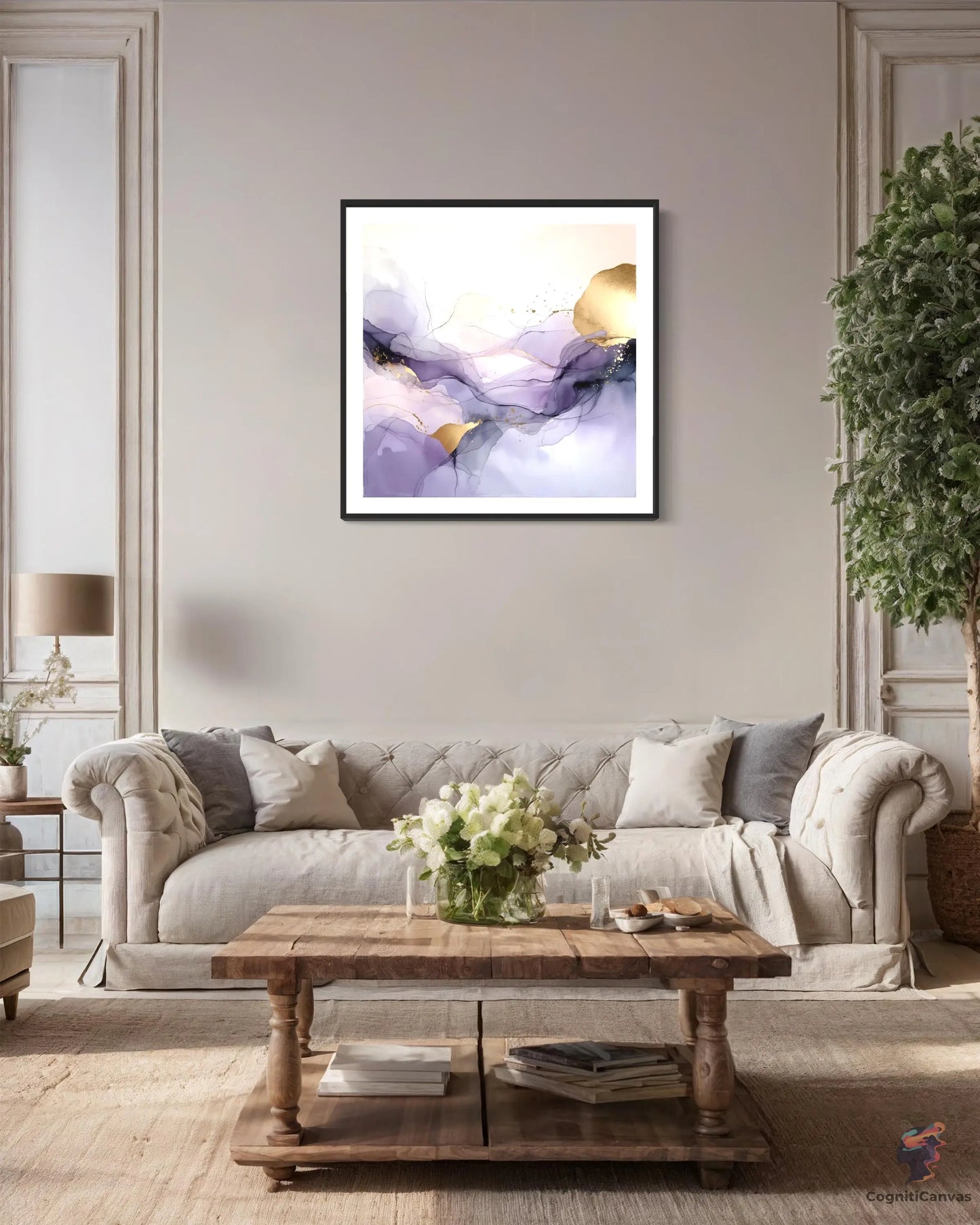 Lavender Gold Fluid Abstract Art | Modern Digital Wall Print CognitiCanvas