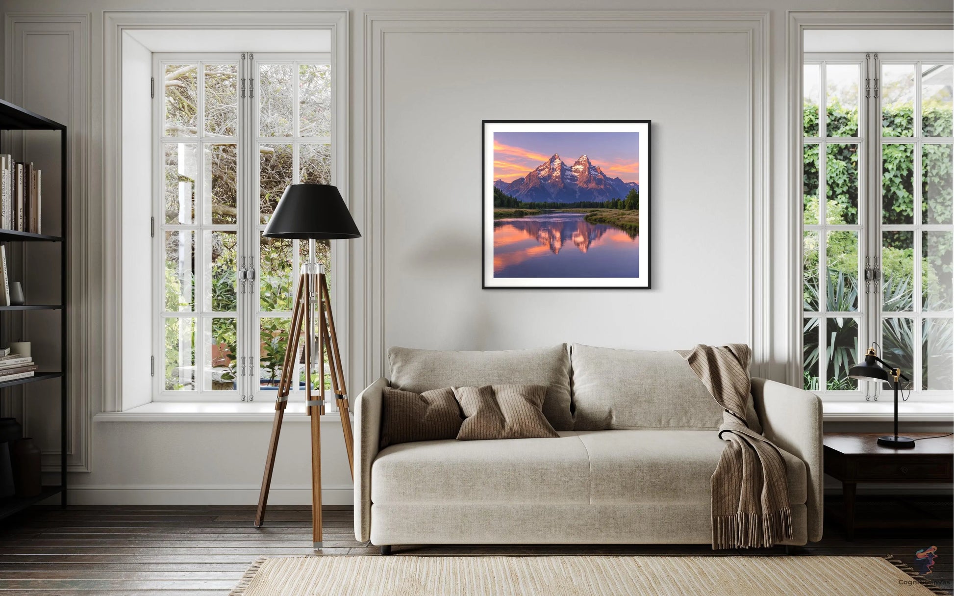 Majestic Sunset Mountain Range - Detailed Pink-Orange Peaks | Modern Digital Wall Art CognitiCanvas