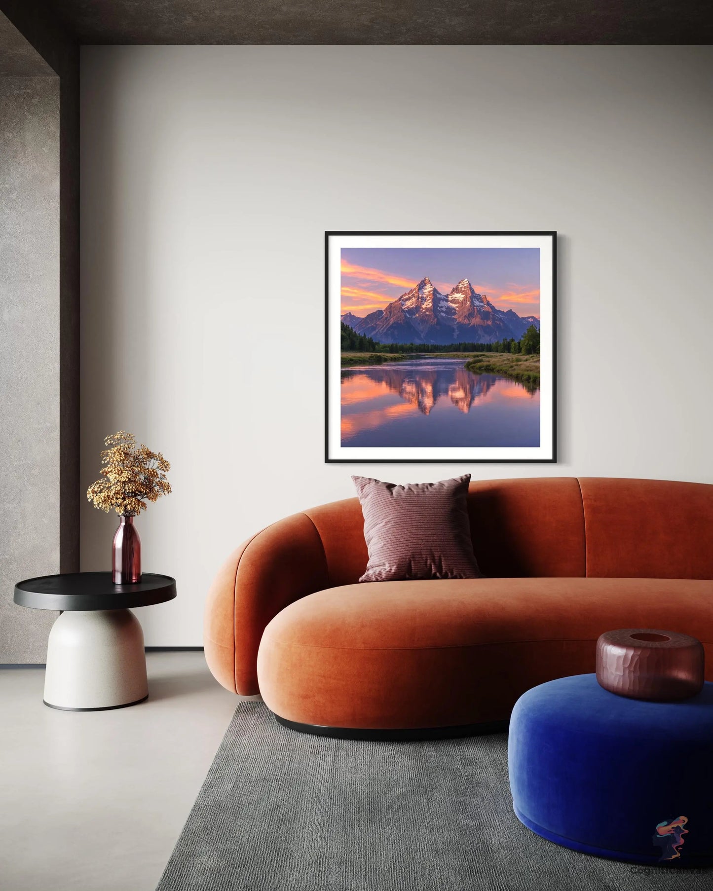 Majestic Sunset Mountain Range - Detailed Pink-Orange Peaks | Modern Digital Wall Art CognitiCanvas