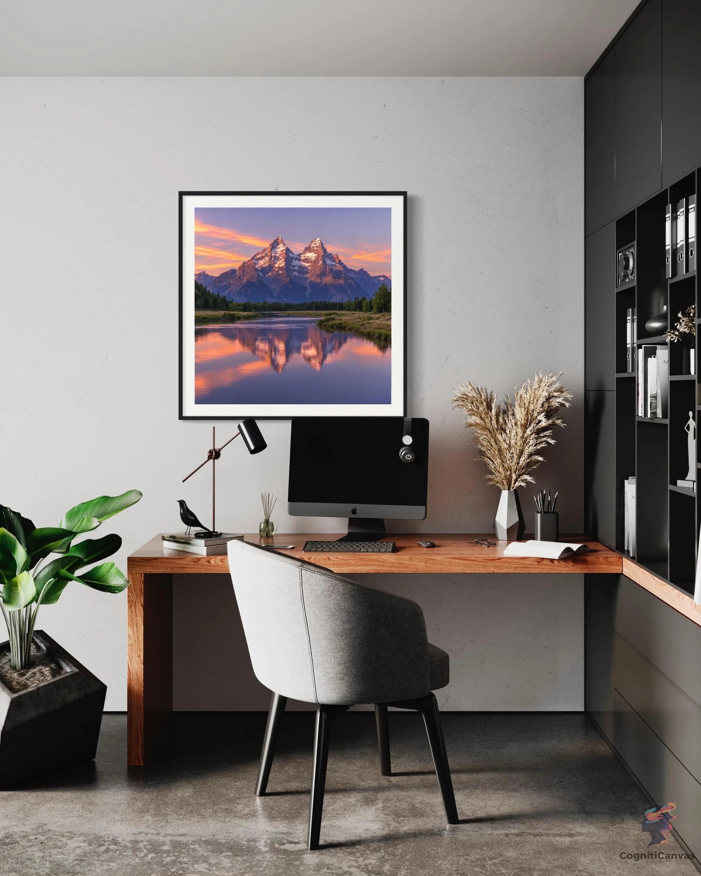 Majestic Sunset Mountain Range - Detailed Pink-Orange Peaks | Modern Digital Wall Art CognitiCanvas