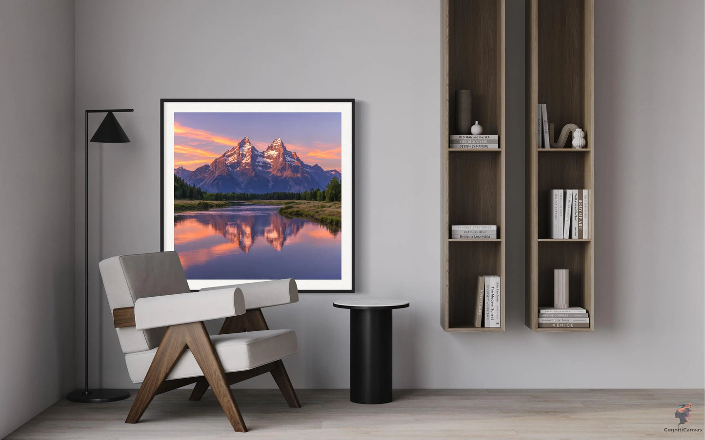 Majestic Sunset Mountain Range - Detailed Pink-Orange Peaks | Modern Digital Wall Art CognitiCanvas