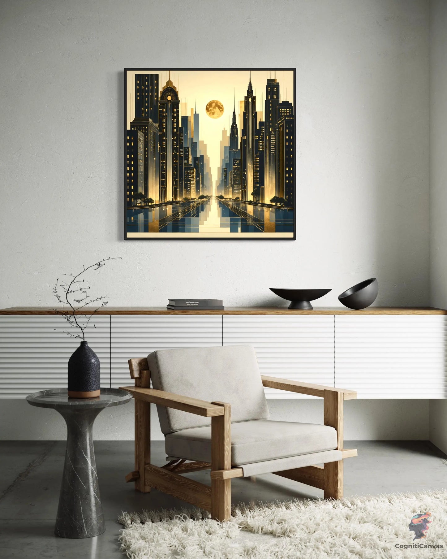 Modern Cityscape Artwork - AI-Generated Skyscraper Painting CognitiCanvas