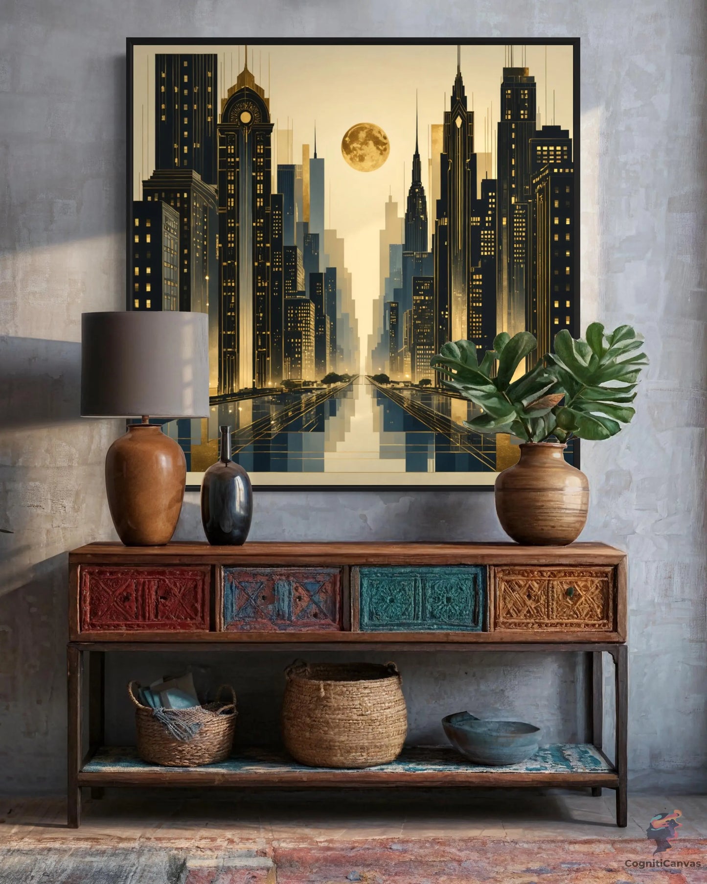 Modern Cityscape Artwork - AI-Generated Skyscraper Painting CognitiCanvas