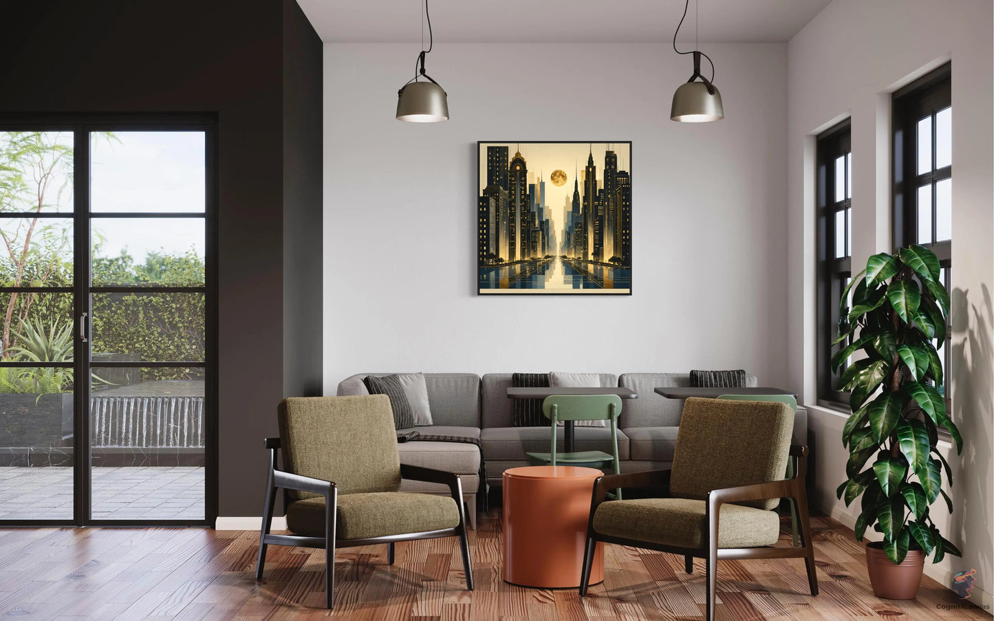 Modern Cityscape Artwork - AI-Generated Skyscraper Painting CognitiCanvas