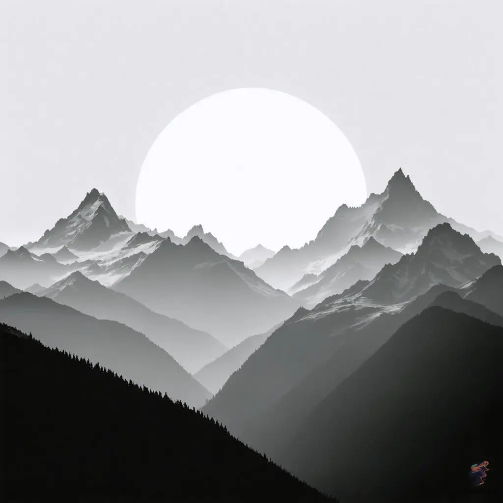 Monochrome Mountain Art - AI Generated Digital Artwork CognitiCanvas