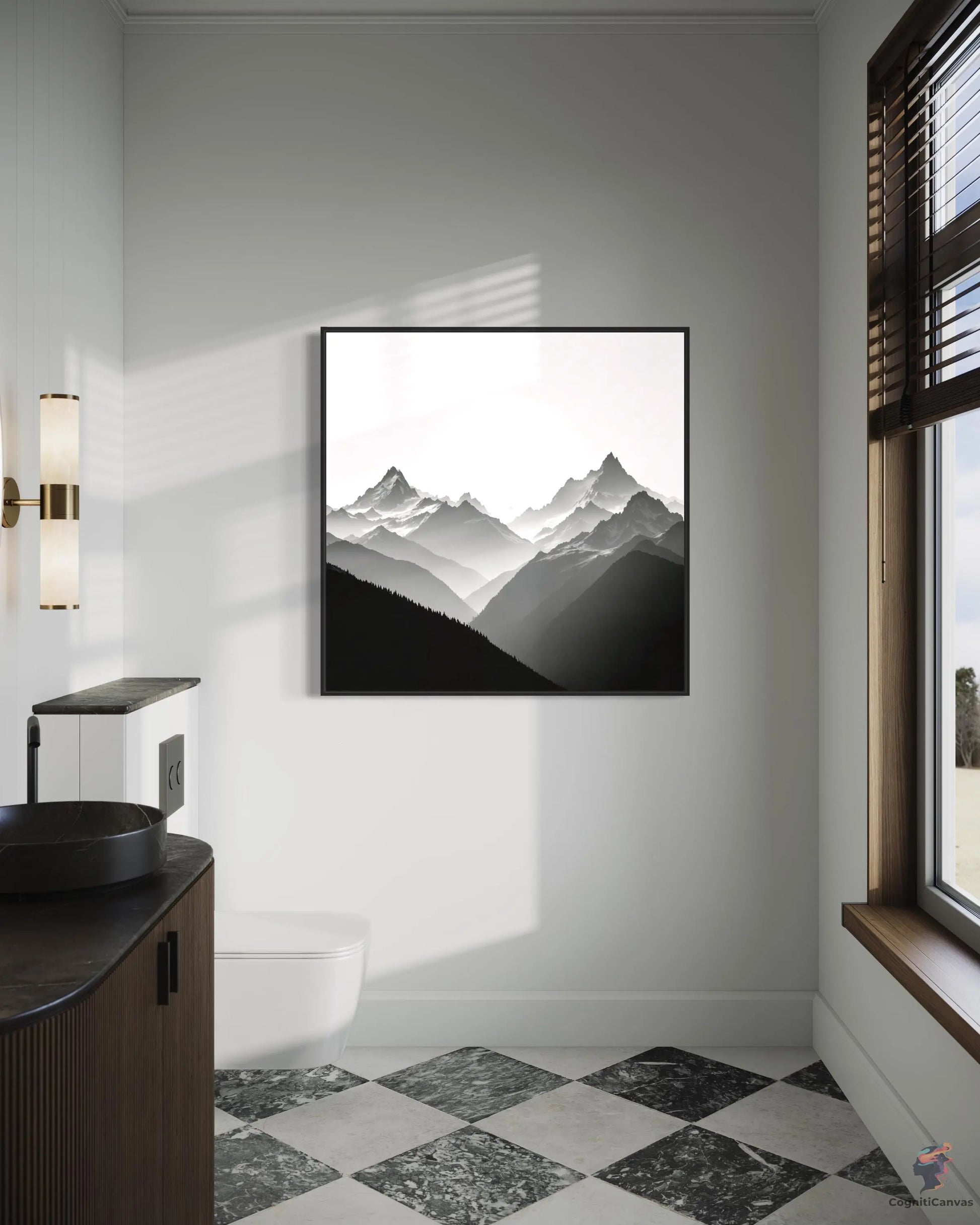 Monochrome Mountain Art - AI Generated Digital Artwork CognitiCanvas