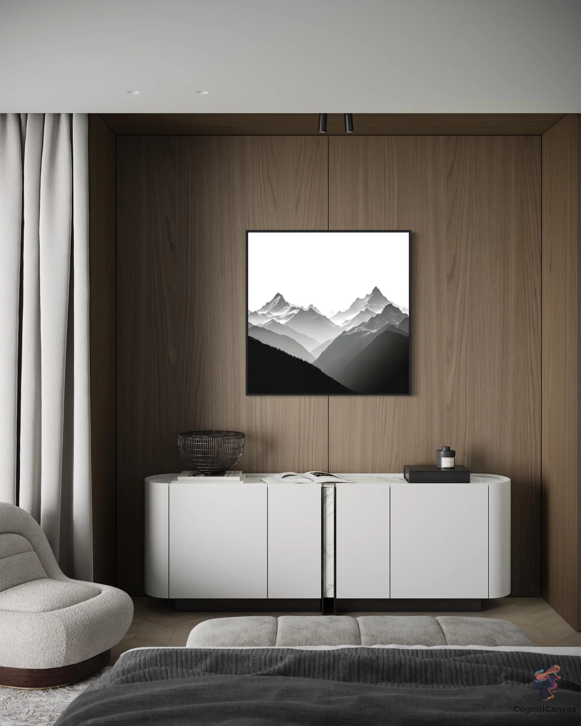 Monochrome Mountain Art - AI Generated Digital Artwork CognitiCanvas