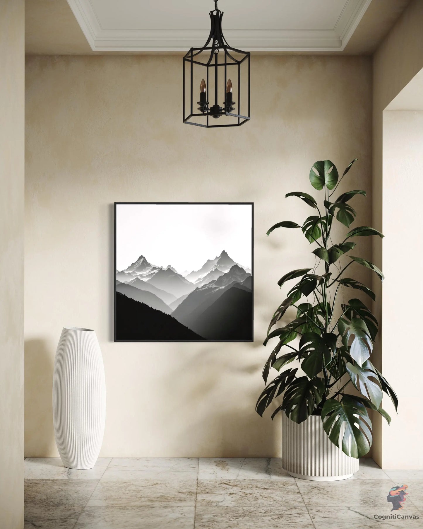 Monochrome Mountain Art - AI Generated Digital Artwork CognitiCanvas