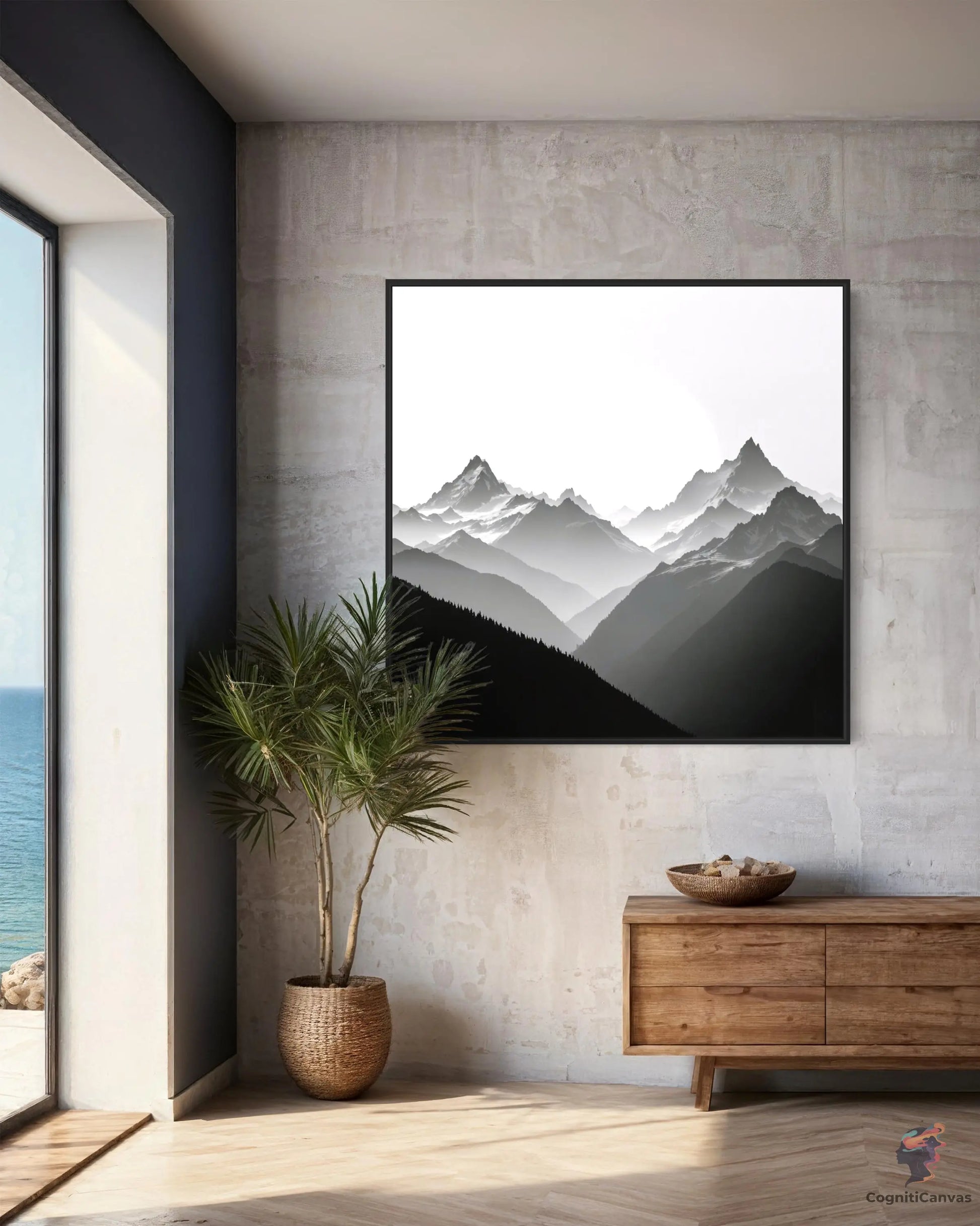 Monochrome Mountain Art - AI Generated Digital Artwork CognitiCanvas