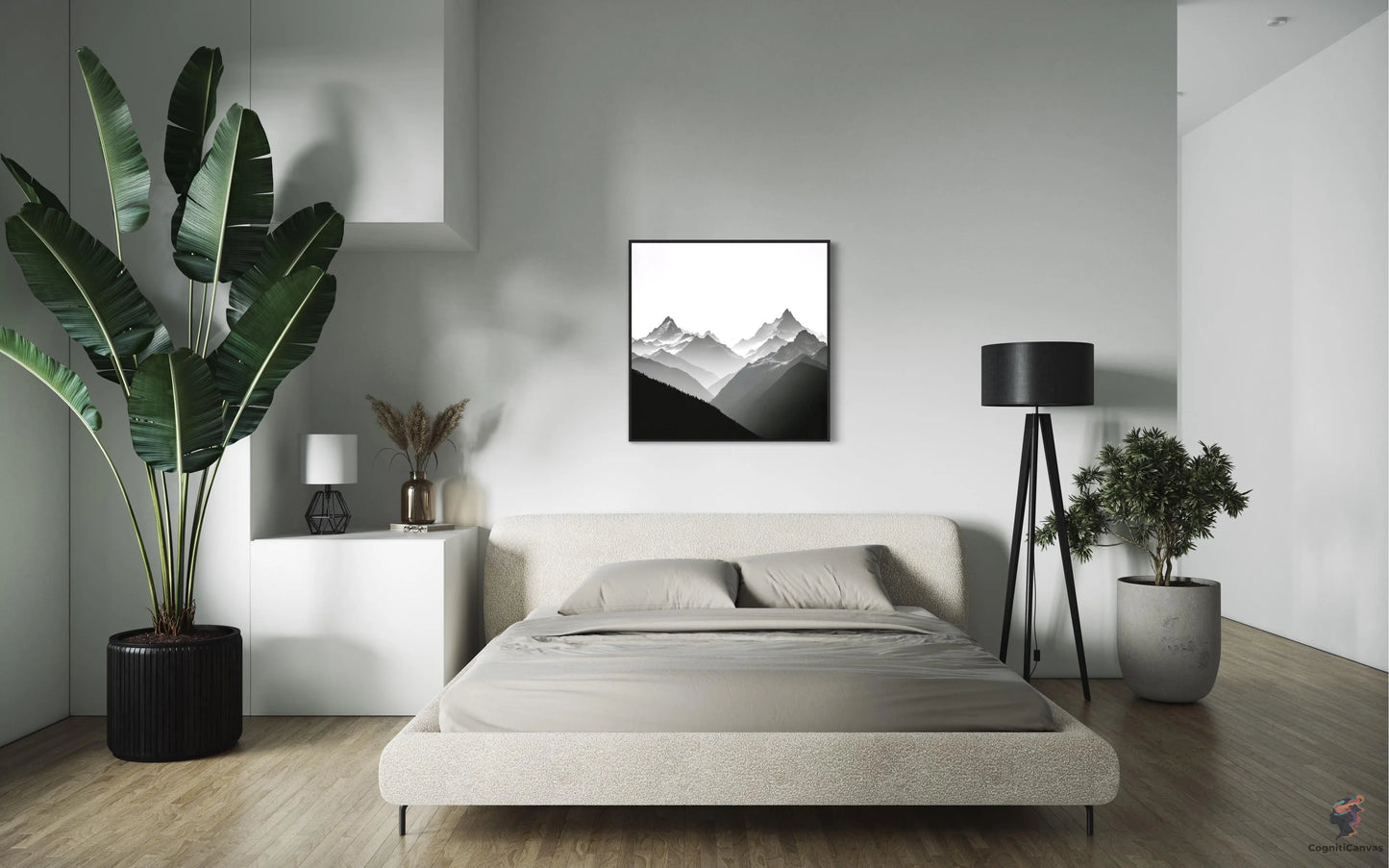 Monochrome Mountain Art - AI Generated Digital Artwork CognitiCanvas