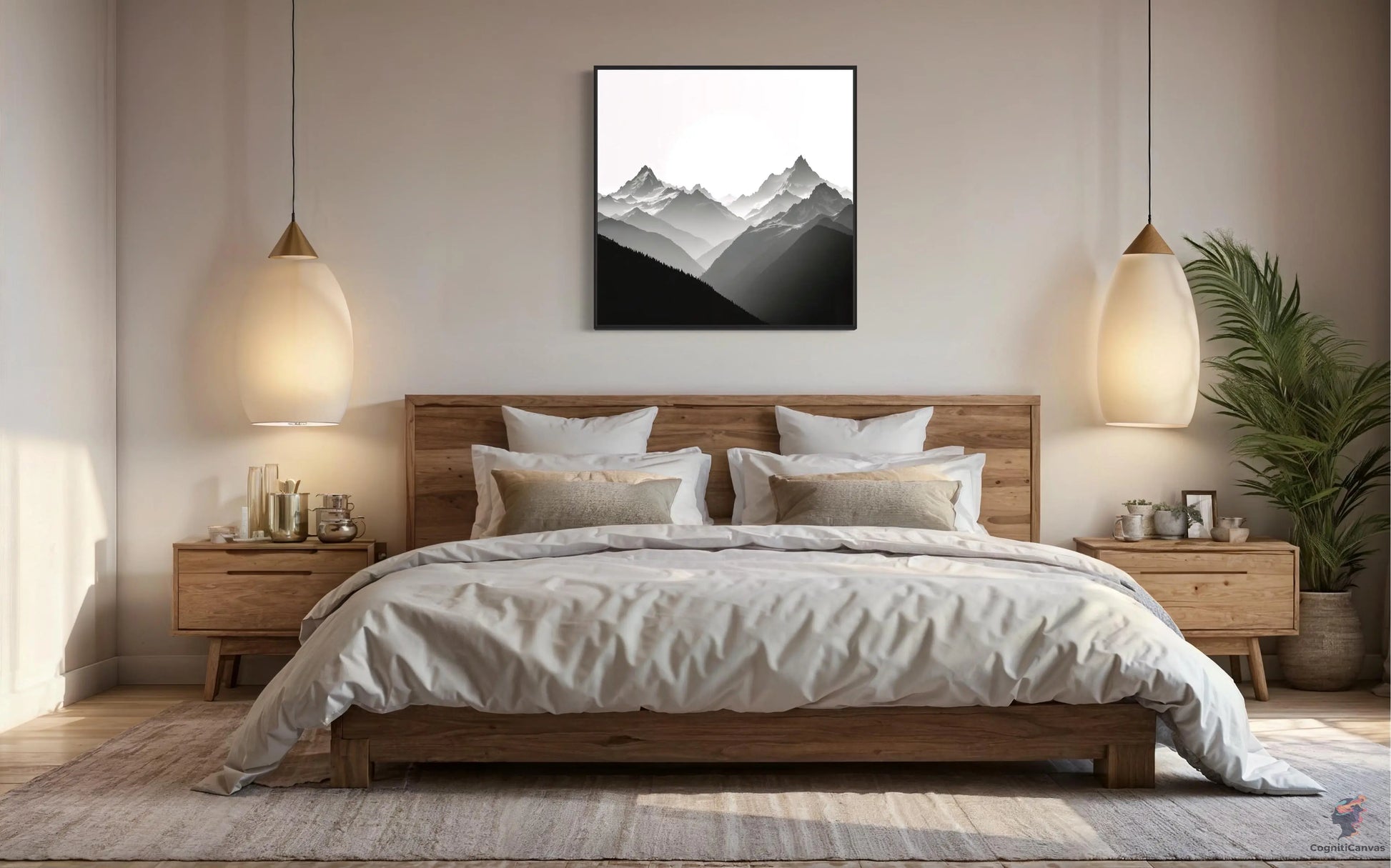 Monochrome Mountain Art - AI Generated Digital Artwork CognitiCanvas