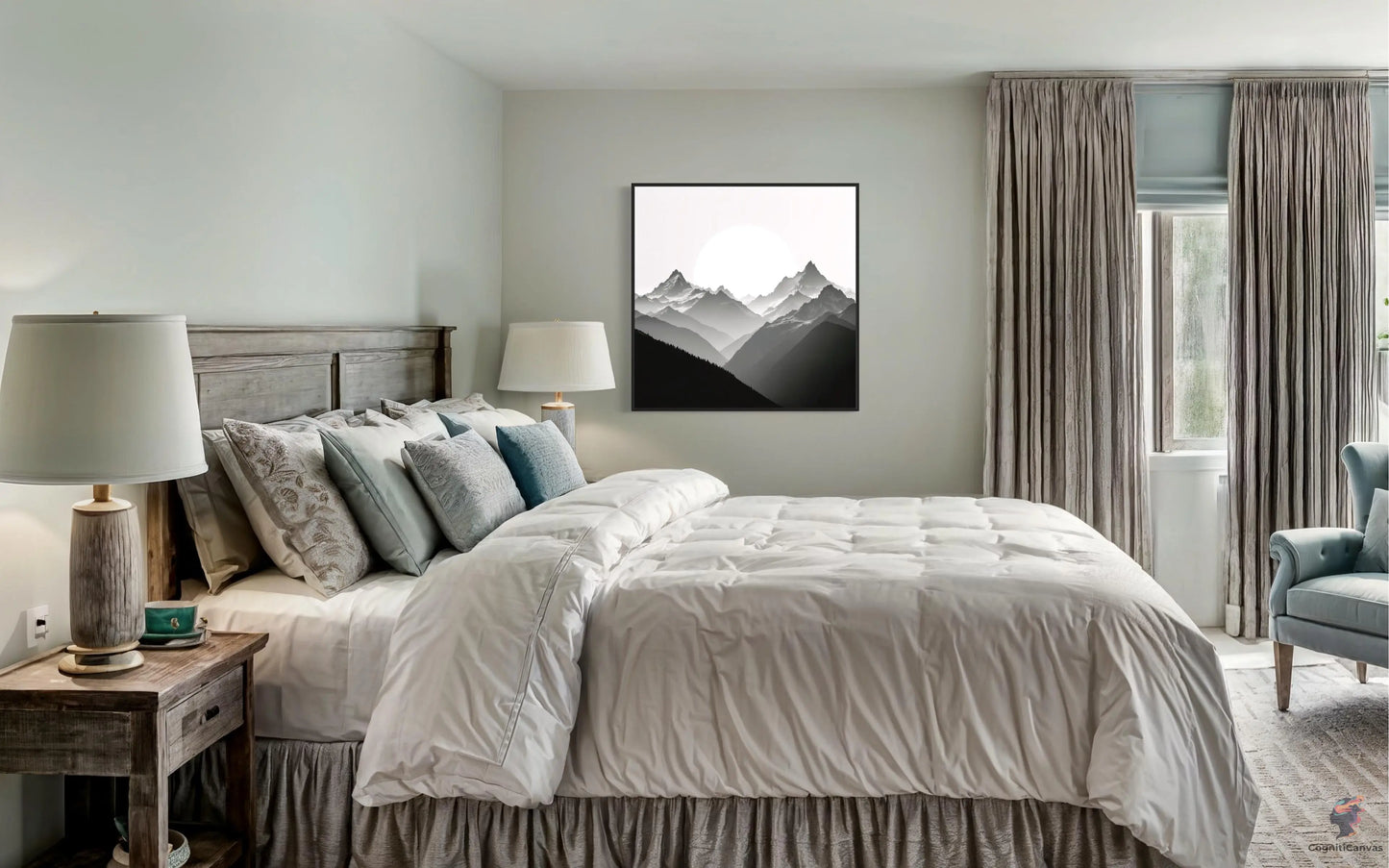 Monochrome Mountain Art - AI Generated Digital Artwork CognitiCanvas