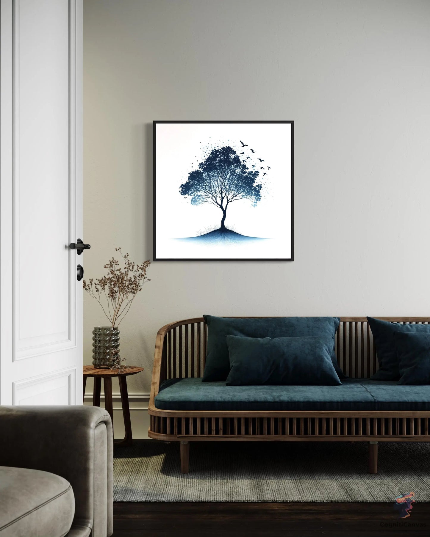 Nature Line Art | Elegant Tree with Birds Digital Print CognitiCanvas