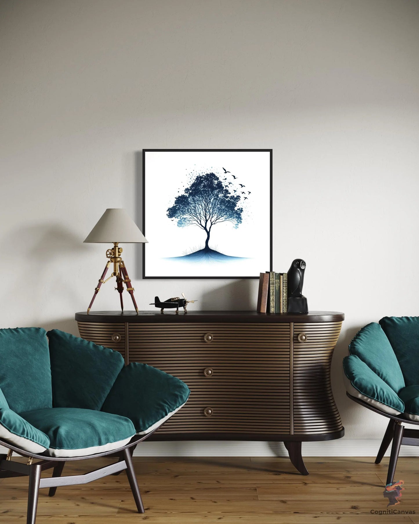 Nature Line Art | Elegant Tree with Birds Digital Print CognitiCanvas