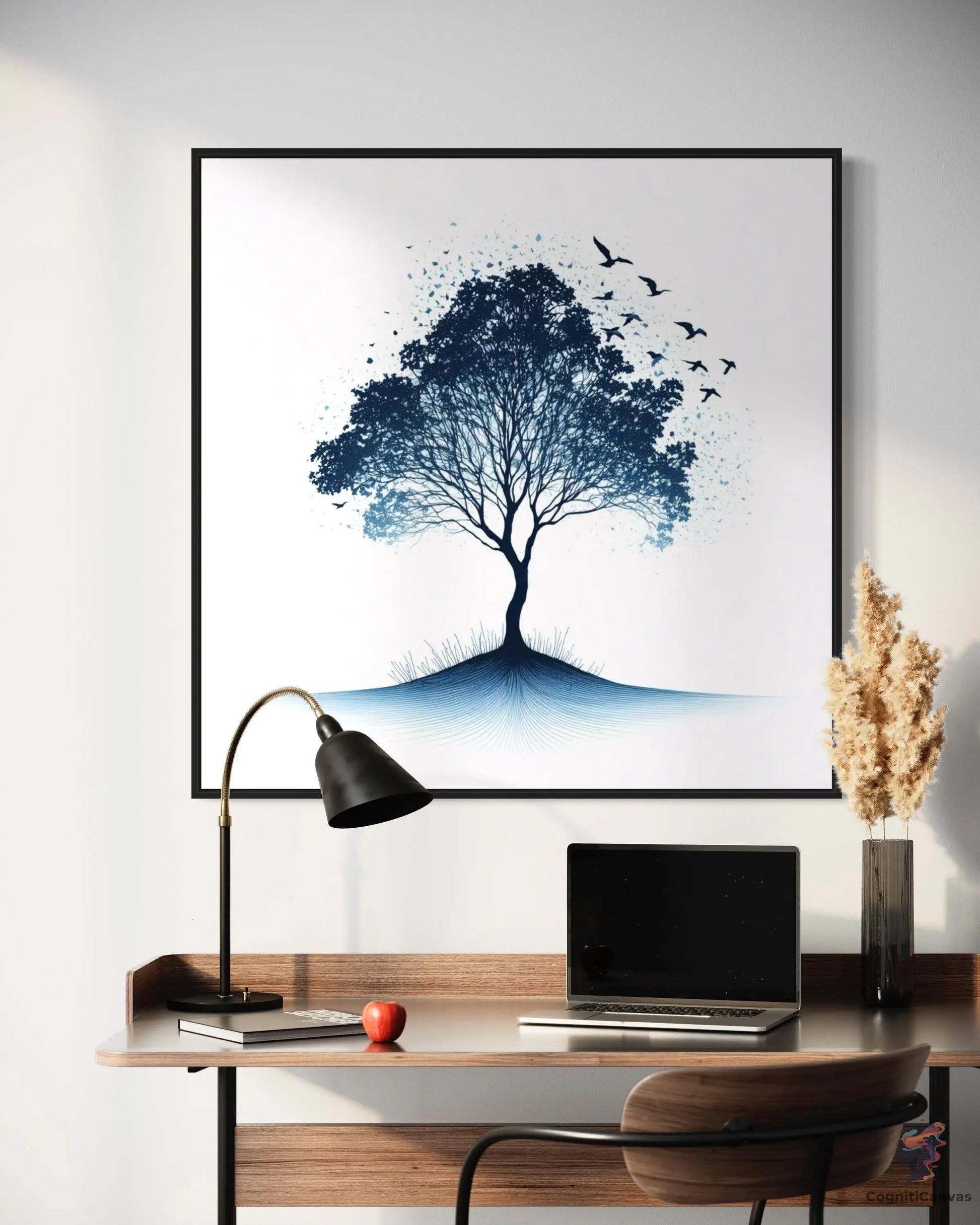 Nature Line Art | Elegant Tree with Birds Digital Print CognitiCanvas