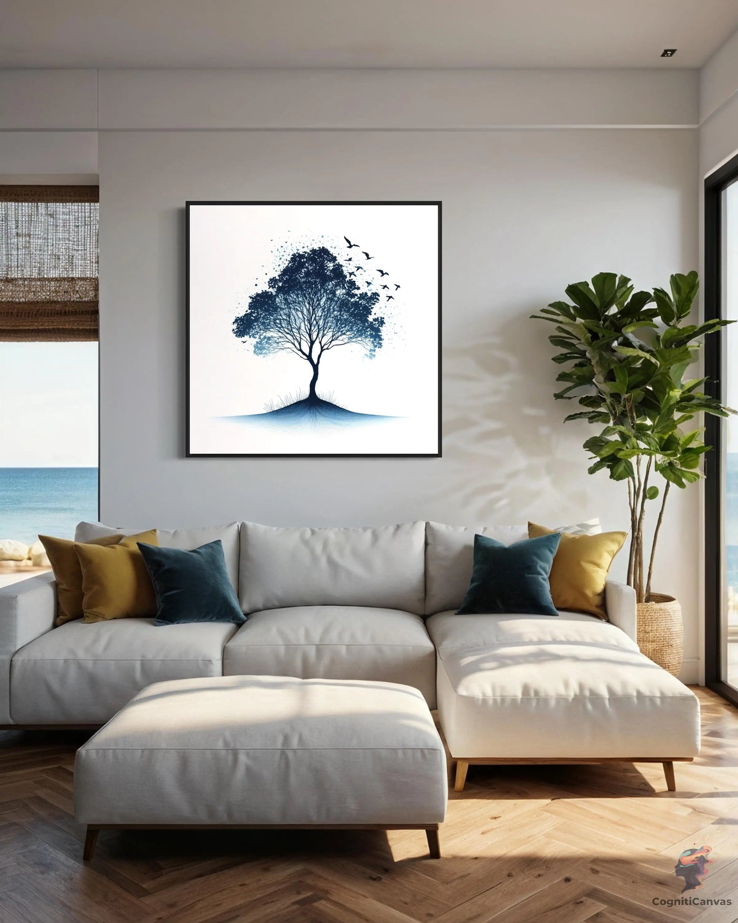 Nature Line Art | Elegant Tree with Birds Digital Print CognitiCanvas