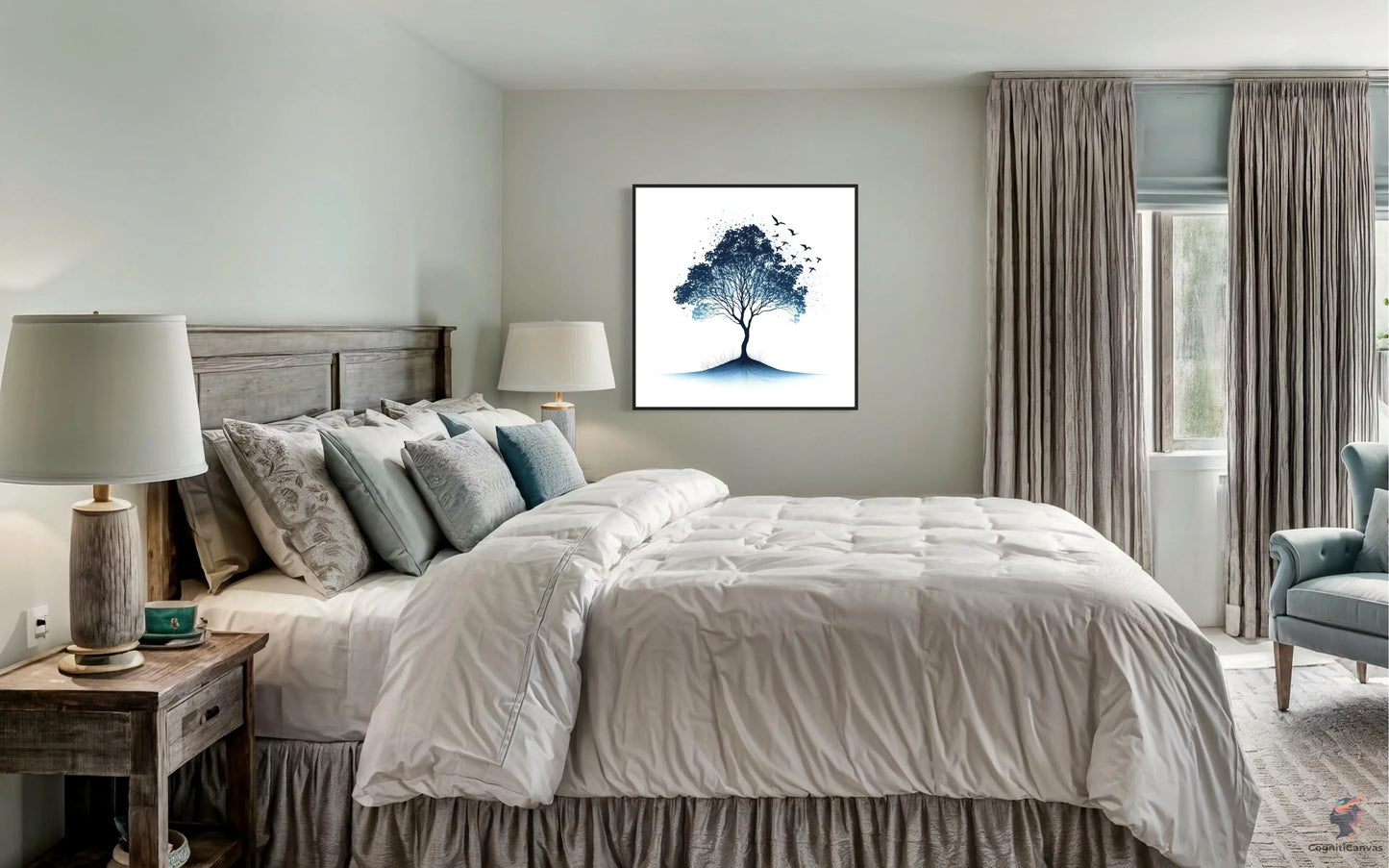 Nature Line Art | Elegant Tree with Birds Digital Print CognitiCanvas