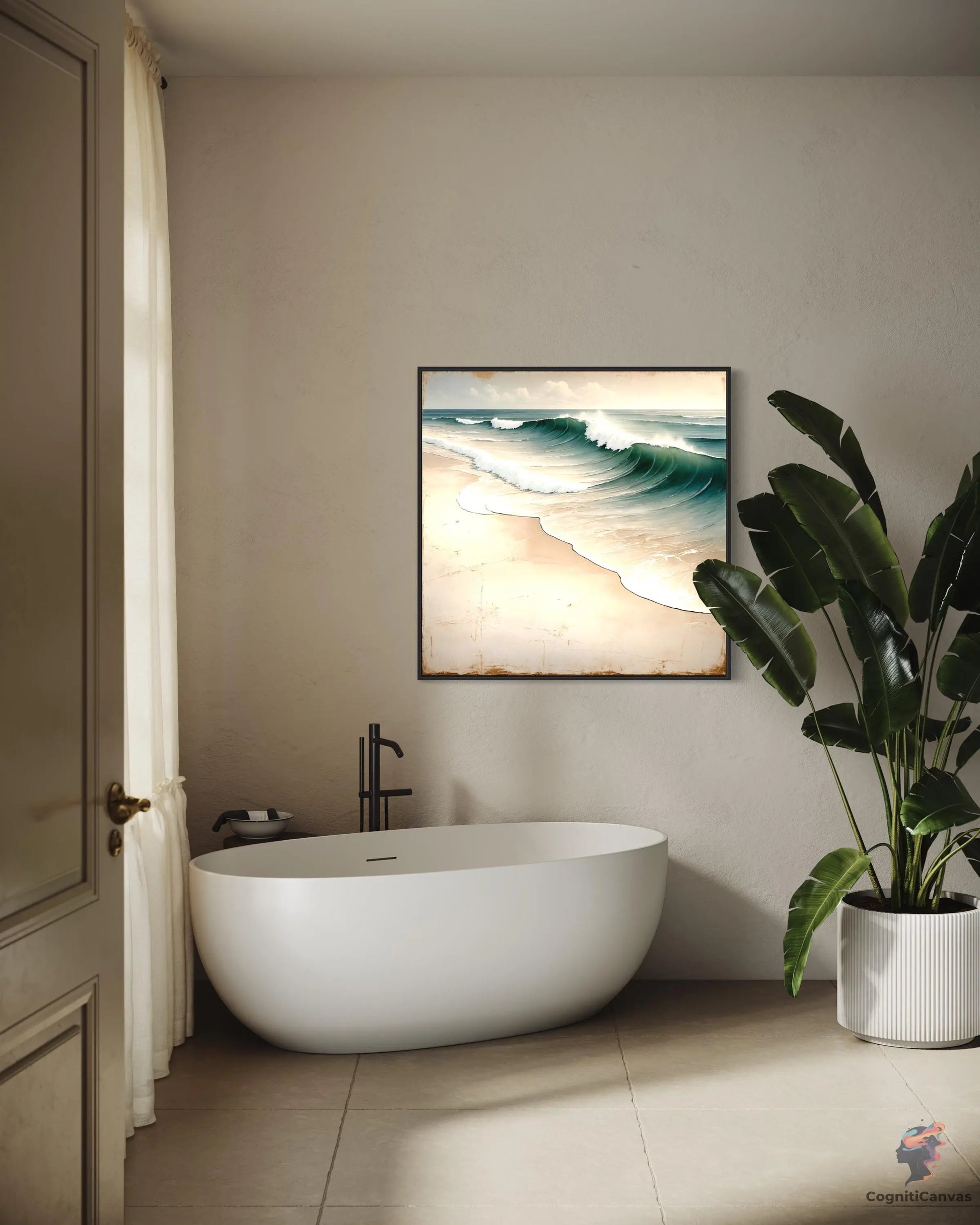 Neutral Beach Tones Art | Coastal Waves Digital Print" CognitiCanvas