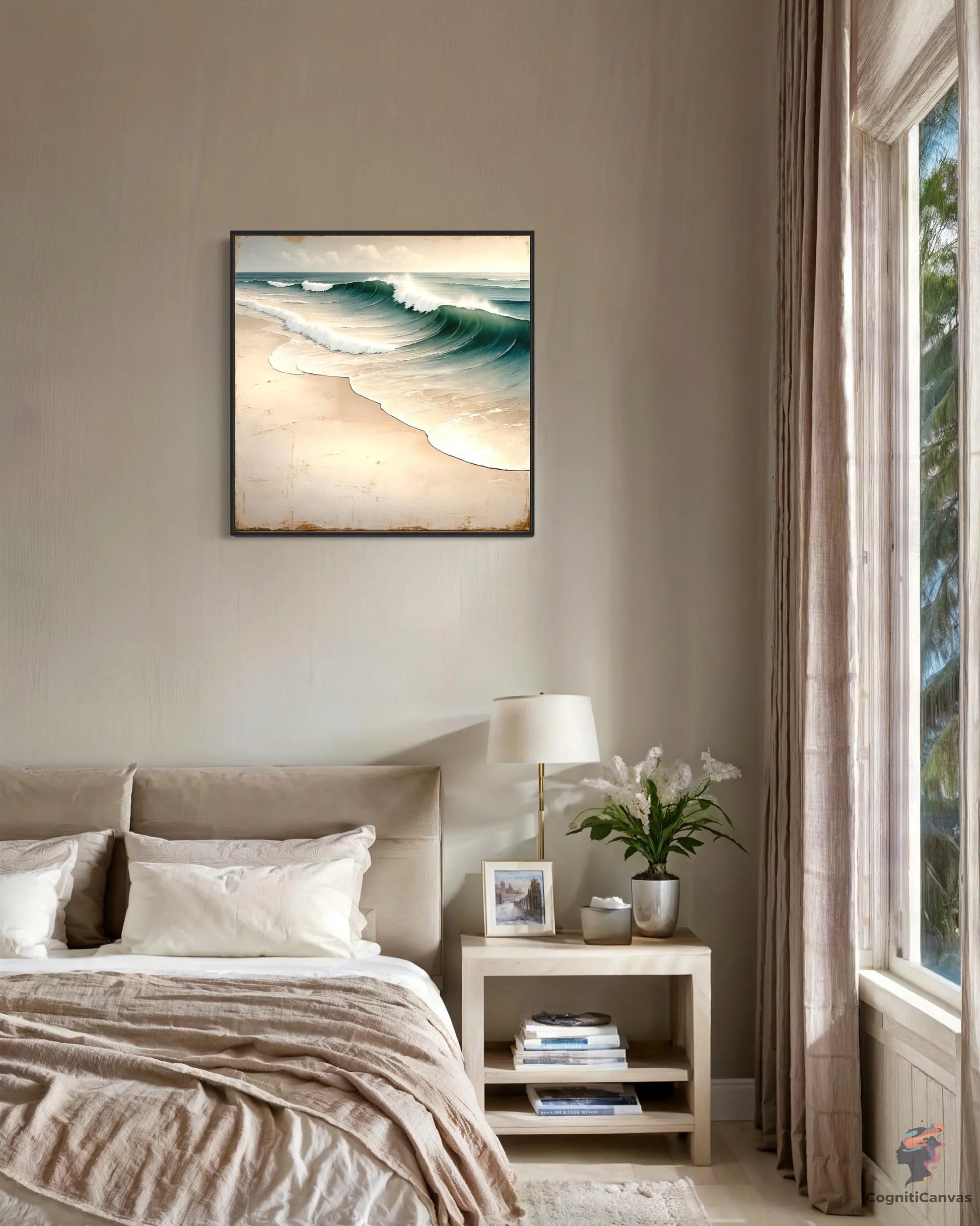 Neutral Beach Tones Art | Coastal Waves Digital Print" CognitiCanvas