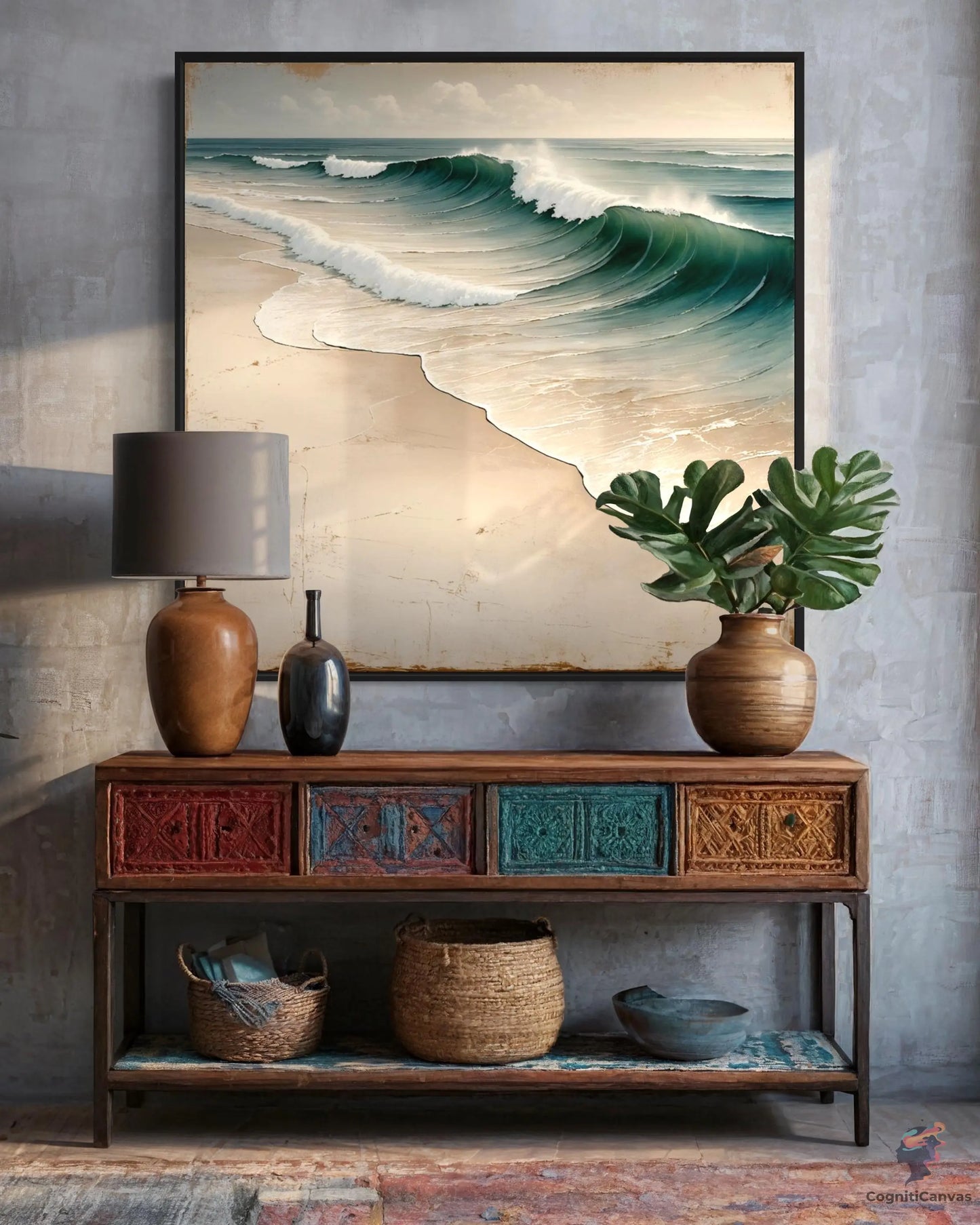 Neutral Beach Tones Art | Coastal Waves Digital Print" CognitiCanvas