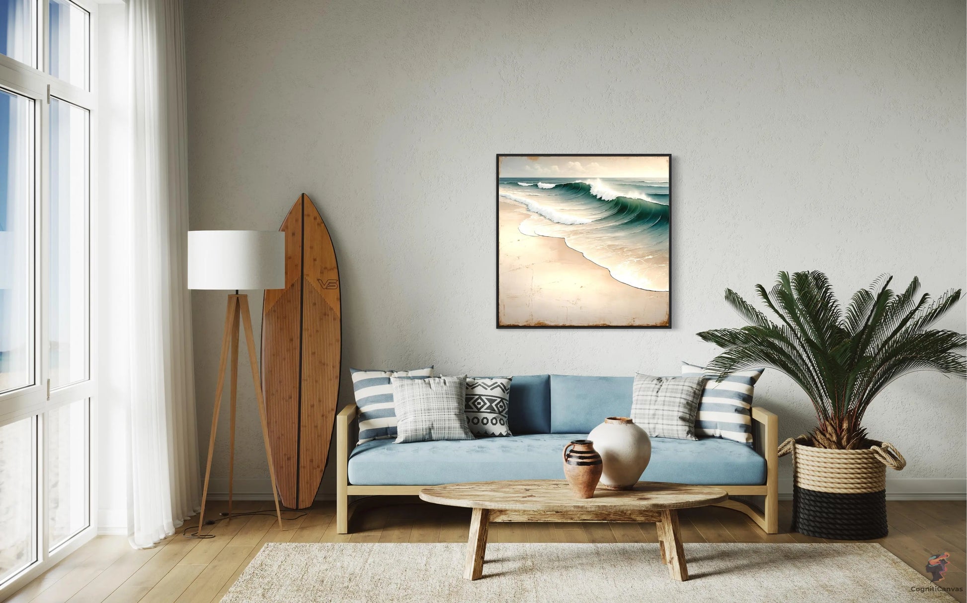 Neutral Beach Tones Art | Coastal Waves Digital Print" CognitiCanvas