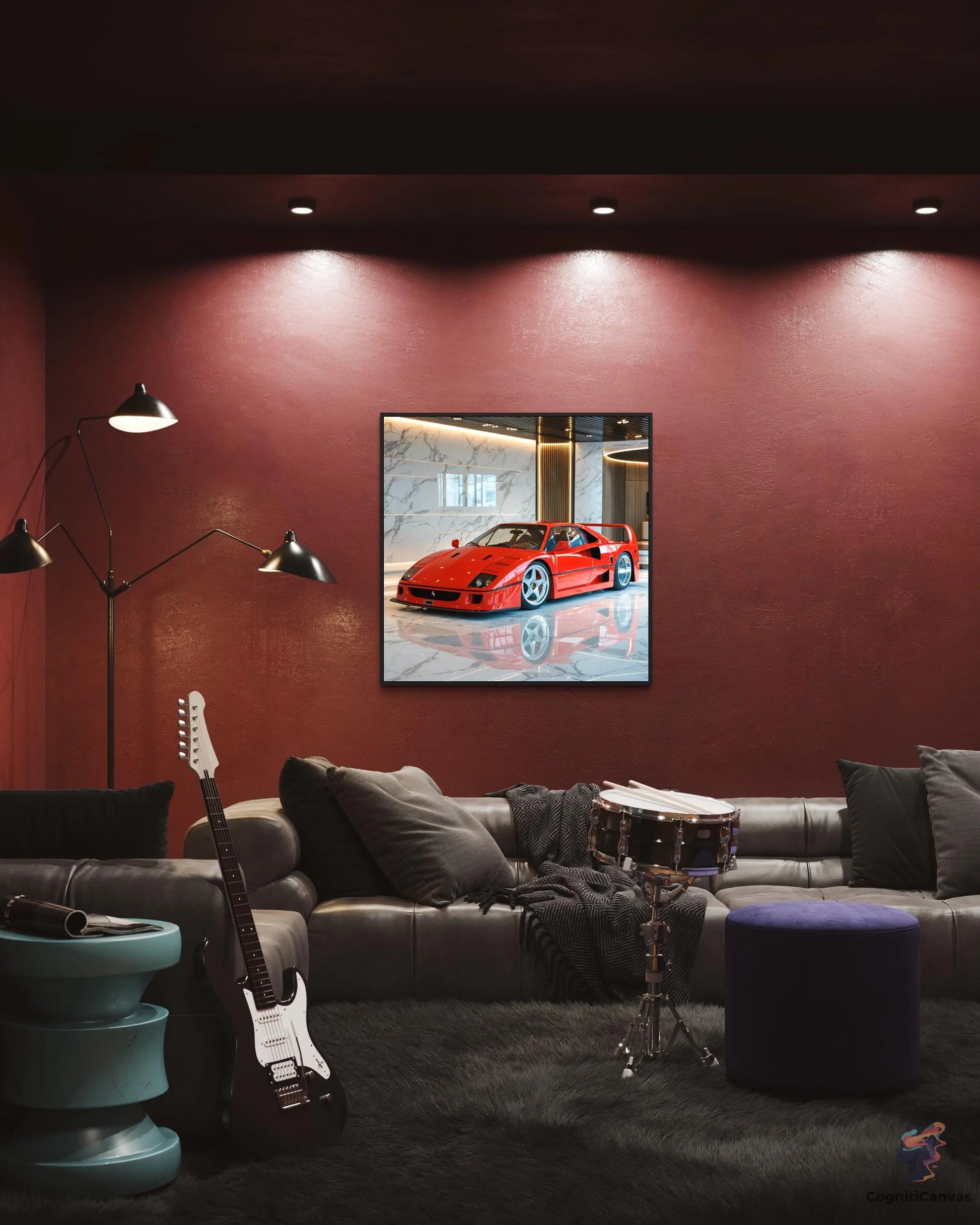 Red Ferrari F40 Digital Art - AI-Generated Supercar Wall Decor CognitiCanvas