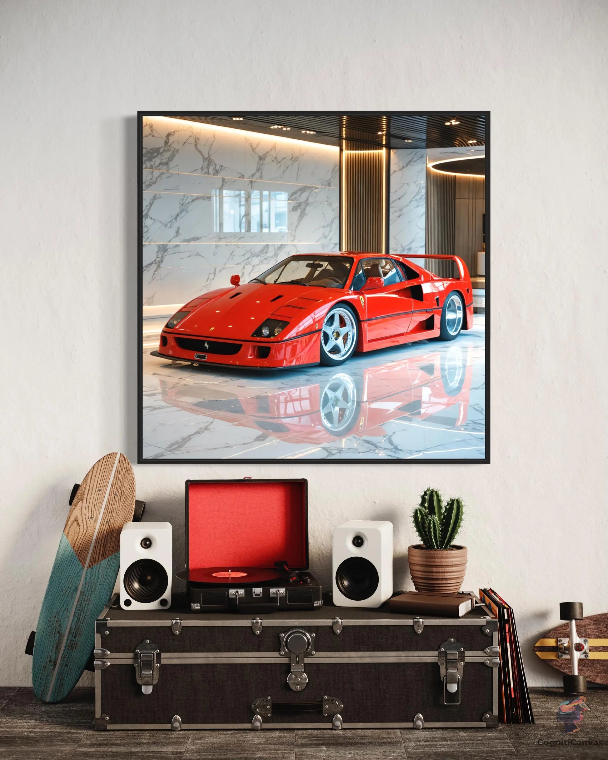 Red Ferrari F40 Digital Art - AI-Generated Supercar Wall Decor CognitiCanvas