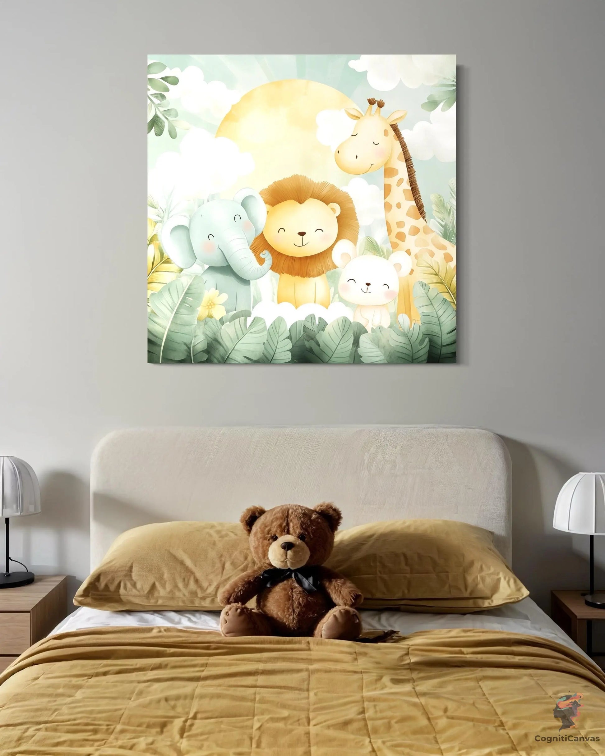 Safari Animal Nursery Wall Art, Cute Lion Elephant Giraffe Bear Digital Download, Jungle Friends Baby Room Decor, Kids Bedroom Playroom Art CognitiCanvas