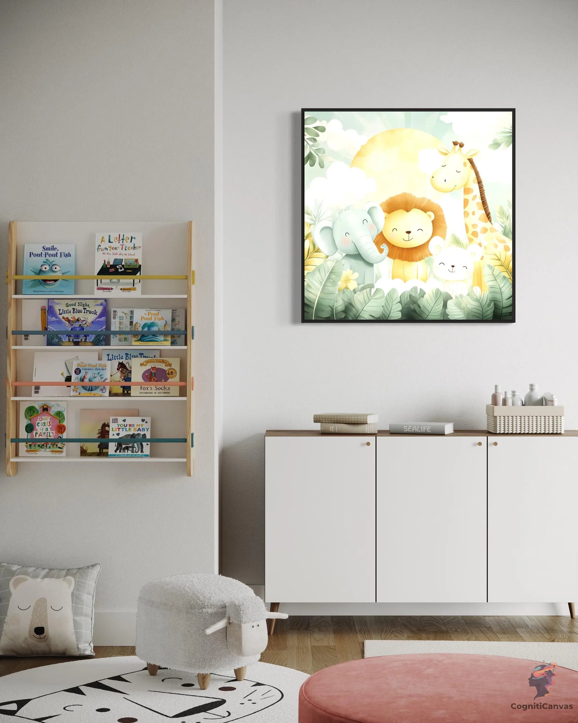 Safari Animal Nursery Wall Art, Cute Lion Elephant Giraffe Bear Digital Download, Jungle Friends Baby Room Decor, Kids Bedroom Playroom Art CognitiCanvas