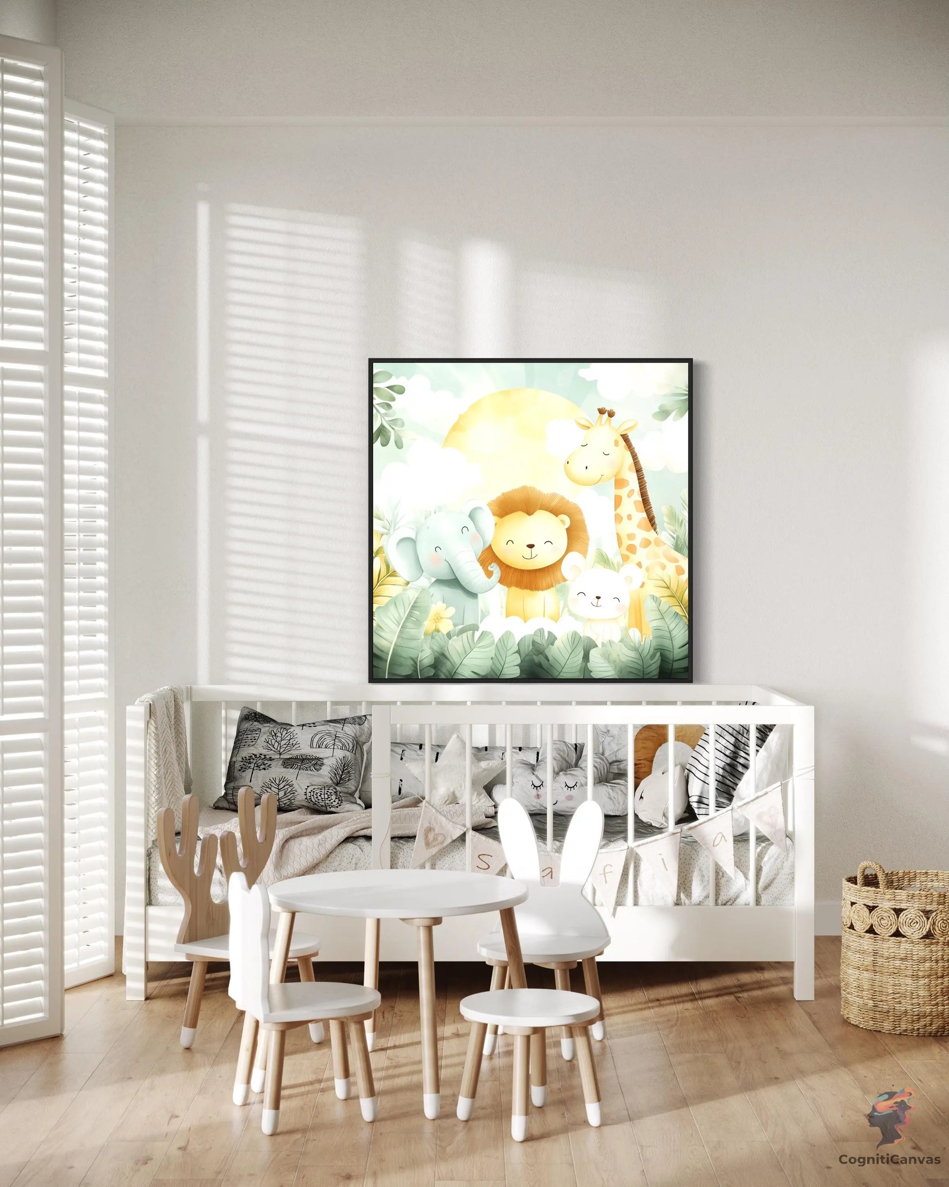 Safari Animal Nursery Wall Art, Cute Lion Elephant Giraffe Bear Digital Download, Jungle Friends Baby Room Decor, Kids Bedroom Playroom Art CognitiCanvas