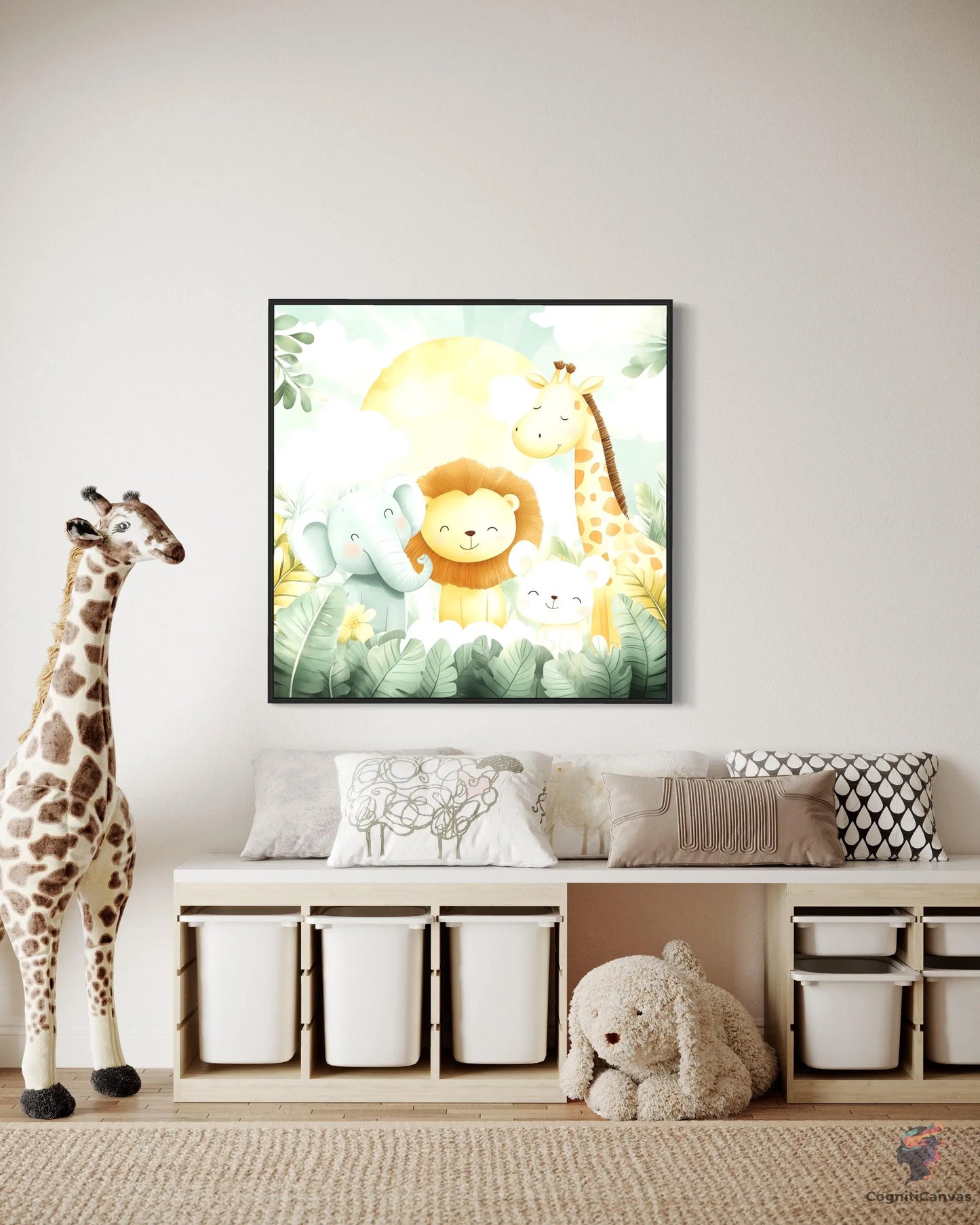 Safari Animal Nursery Wall Art, Cute Lion Elephant Giraffe Bear Digital Download, Jungle Friends Baby Room Decor, Kids Bedroom Playroom Art CognitiCanvas